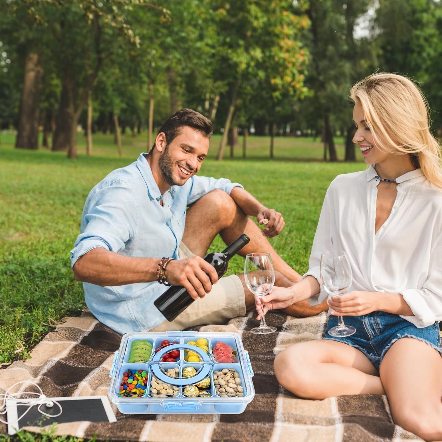 **Custom Title:** Portable Divided Snack Tray with Lid & Handle, 8 Compartment S4