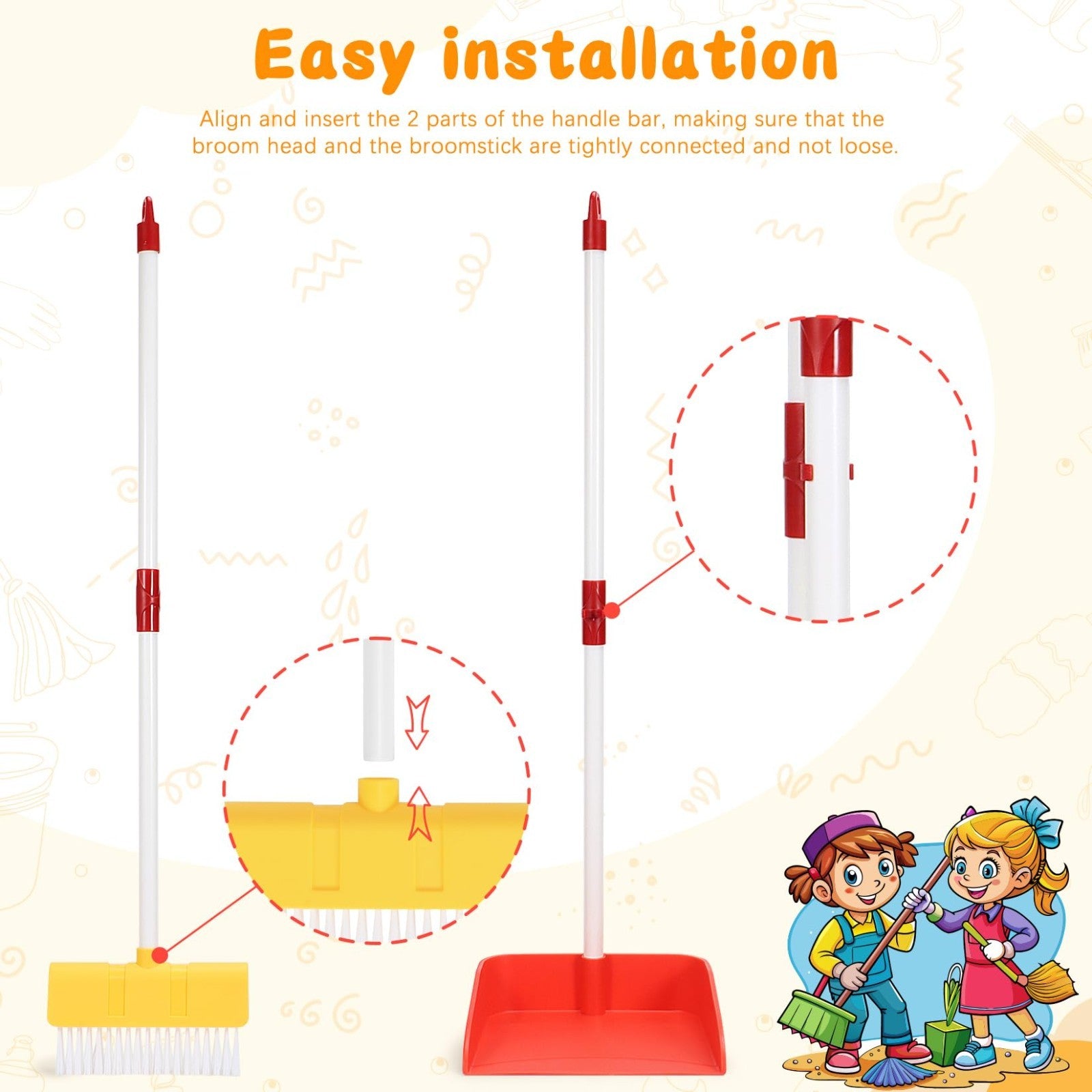 Kids Cleaning Toy Set - Broom & Dustpan for Toddlers, 2PCS Role Play Chores, Age3
