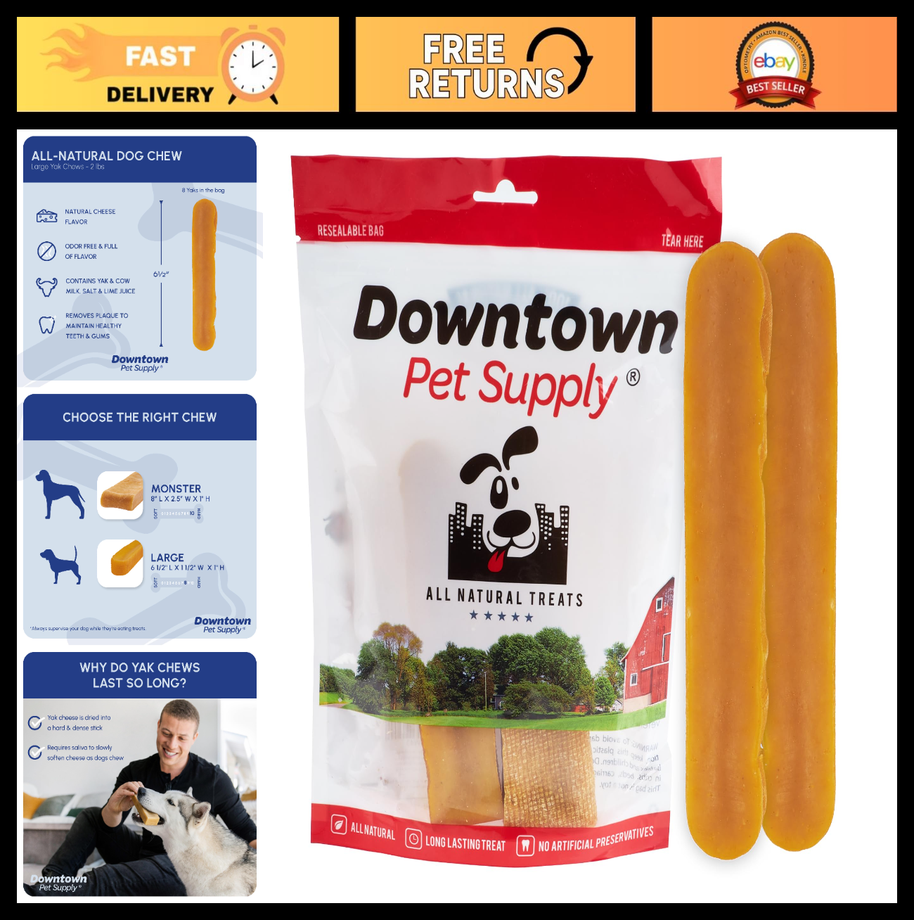 Natural Yak Chew Dog Treats - 2 lbs, Long-Lasting Chews from Nepal, Healthy Snac0