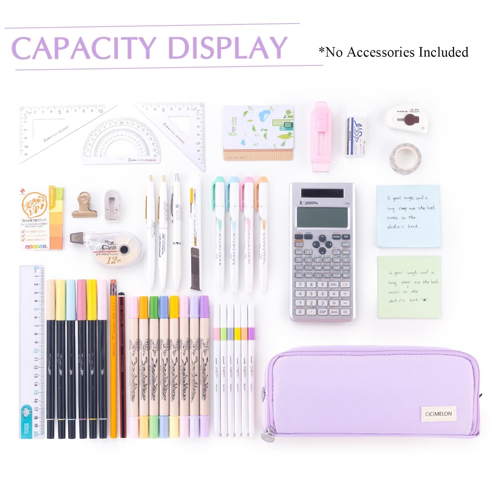 Large Capacity 3 Compartment Pencil Case Pouch Bag for School & Office   Purple5