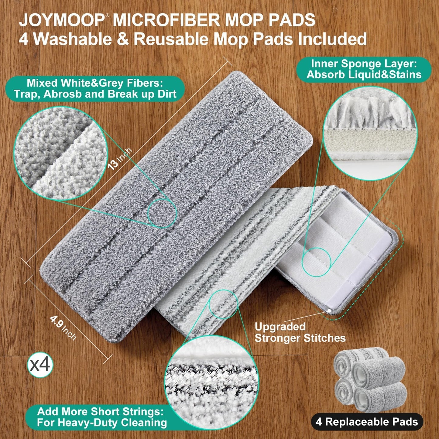 Microfiber Flat Mop System with Bucket Set - Hands-Free Floor Cleaning, Long Han2