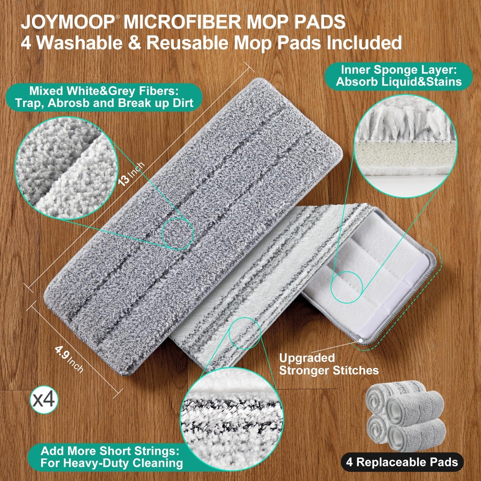 Microfiber Flat Mop System with Bucket Set - Hands-Free Floor Cleaning, Long Han2