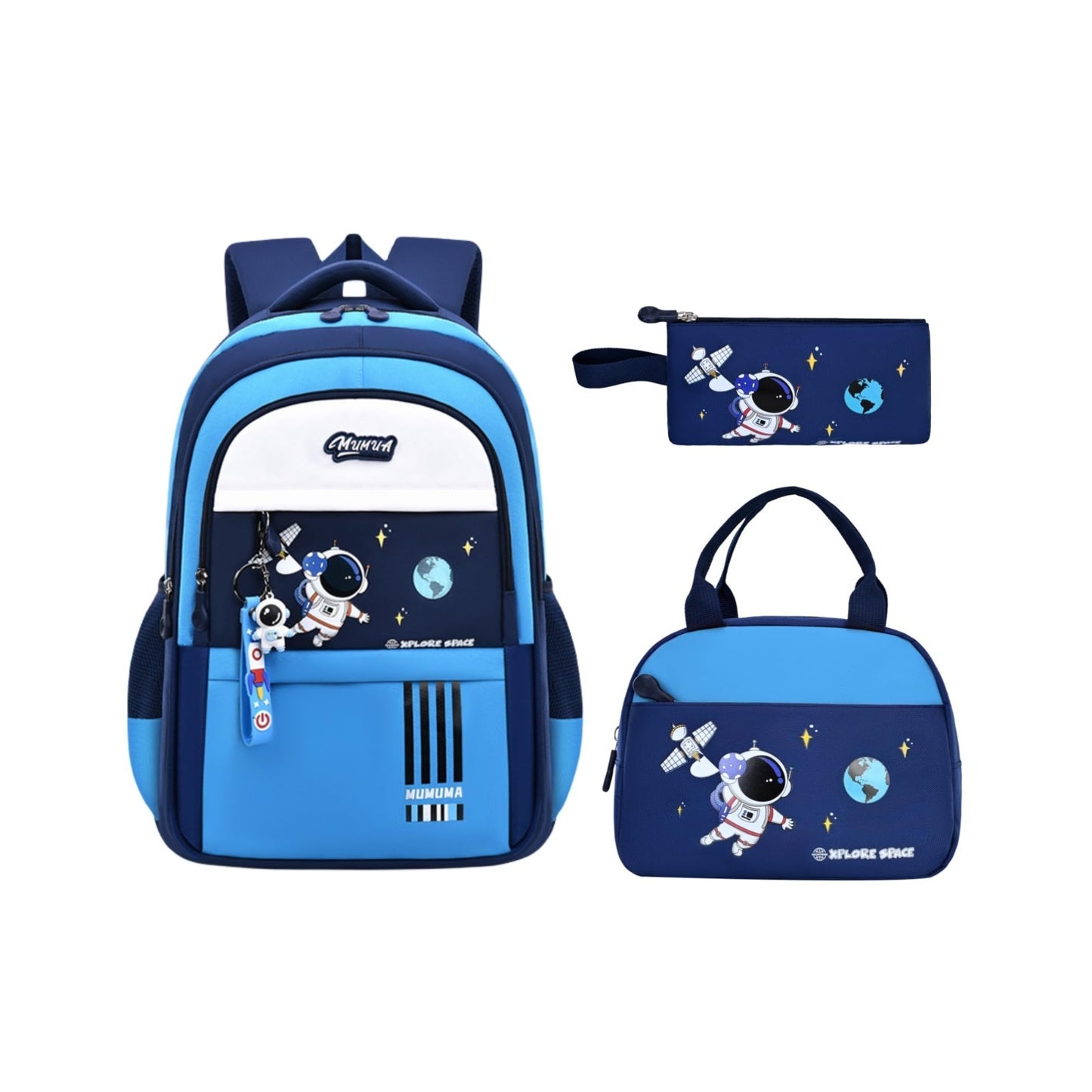3pcs Boys Lightweight Astronaut Backpack Set with Lunch Box   School Bookbags fo1