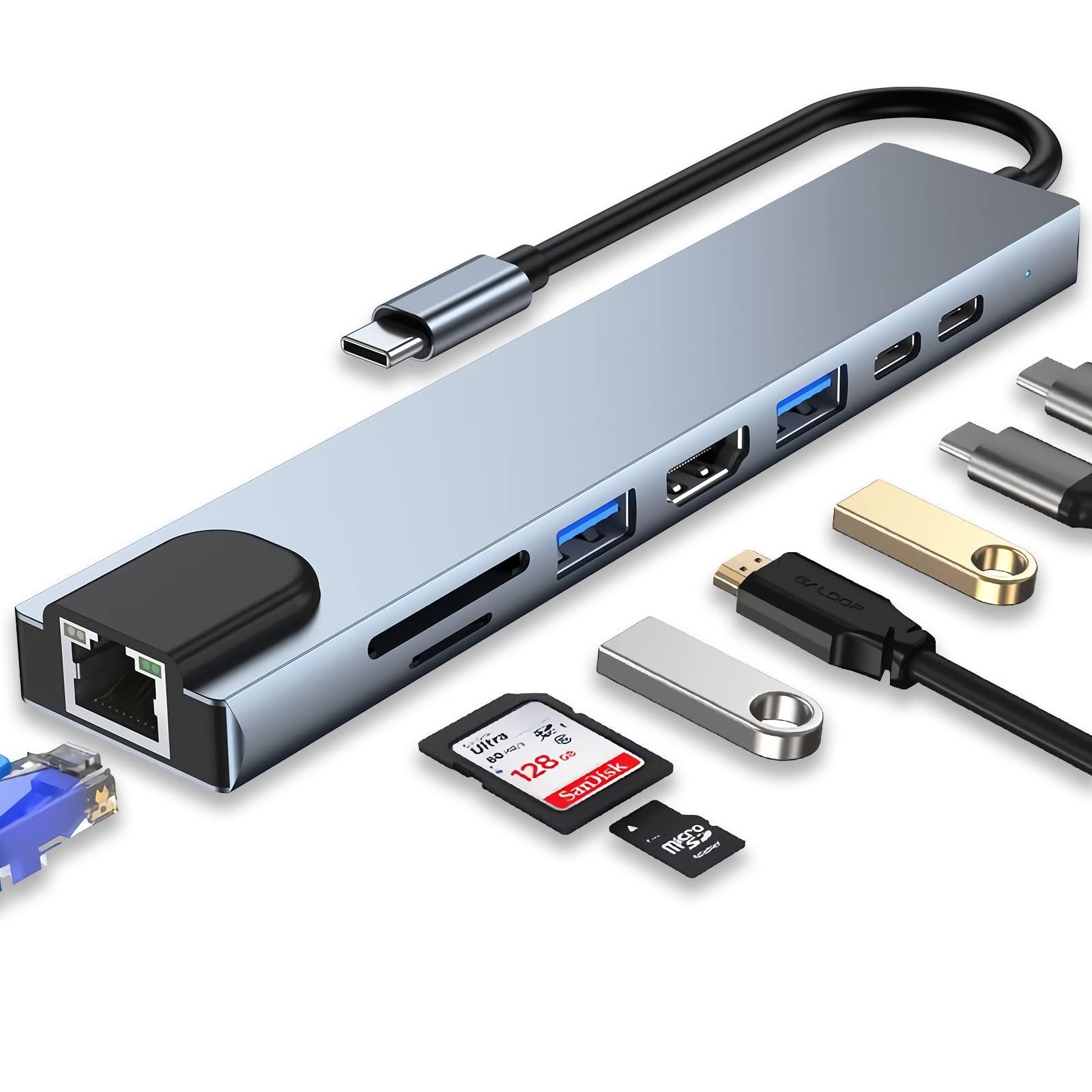 8-in-1 USB C Hub Docking Station for MacBook Pro/Air - Multiport Adapter, Fast D1