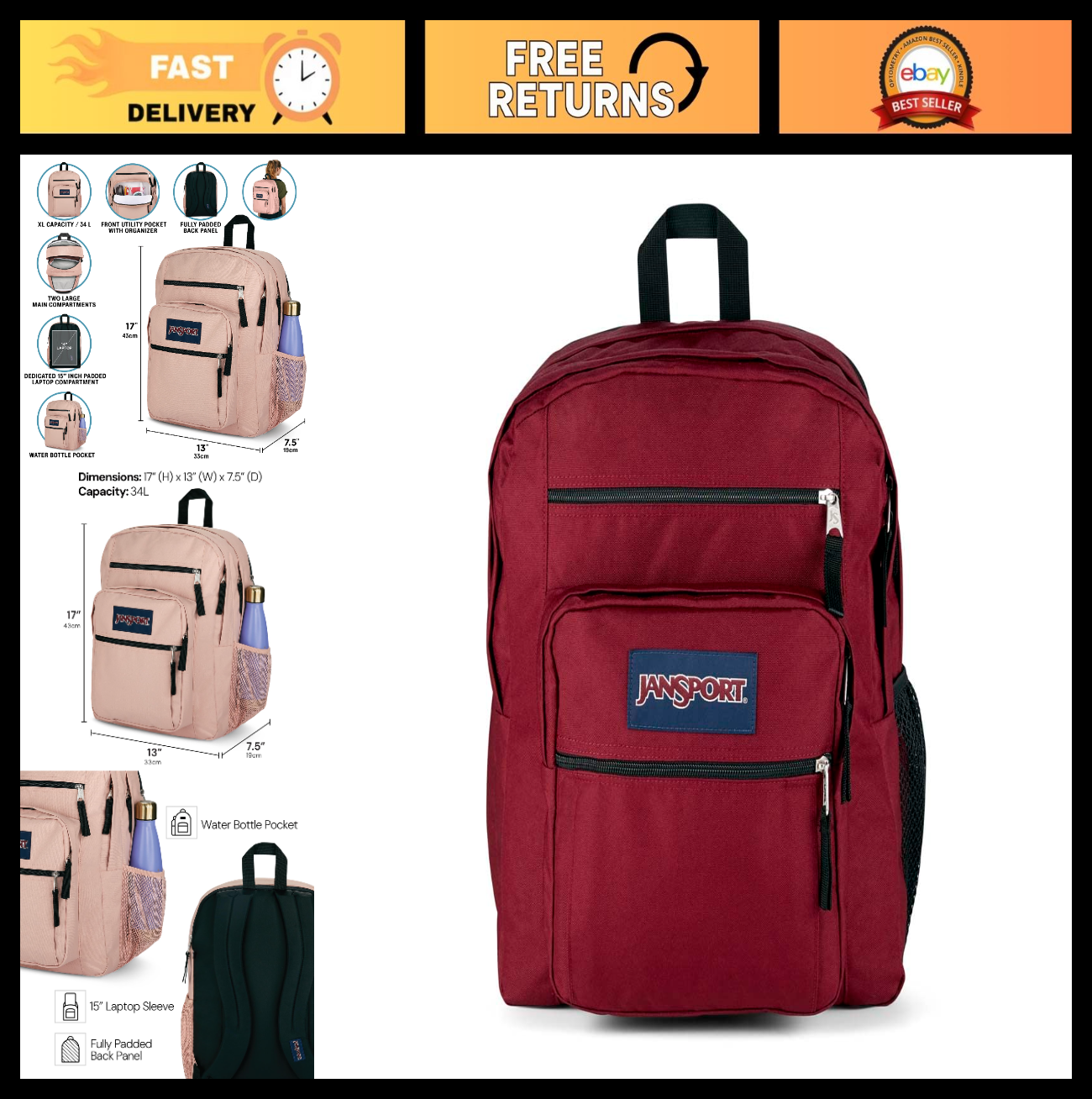 Laptop Backpack for 15" Laptop, Ergonomic Straps, 2 Compartments, Haul Handle  0