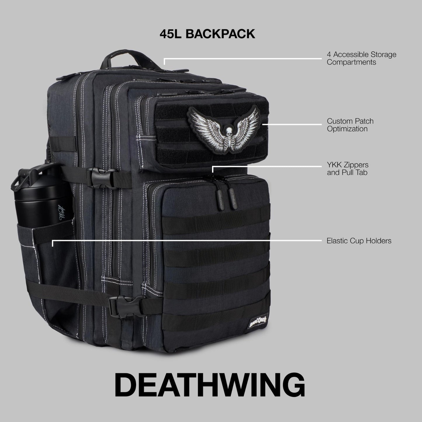 Durable 45L Waterproof Gym Backpack   1000D Oxford, MOLLE Webbing, Laptop Pocket2