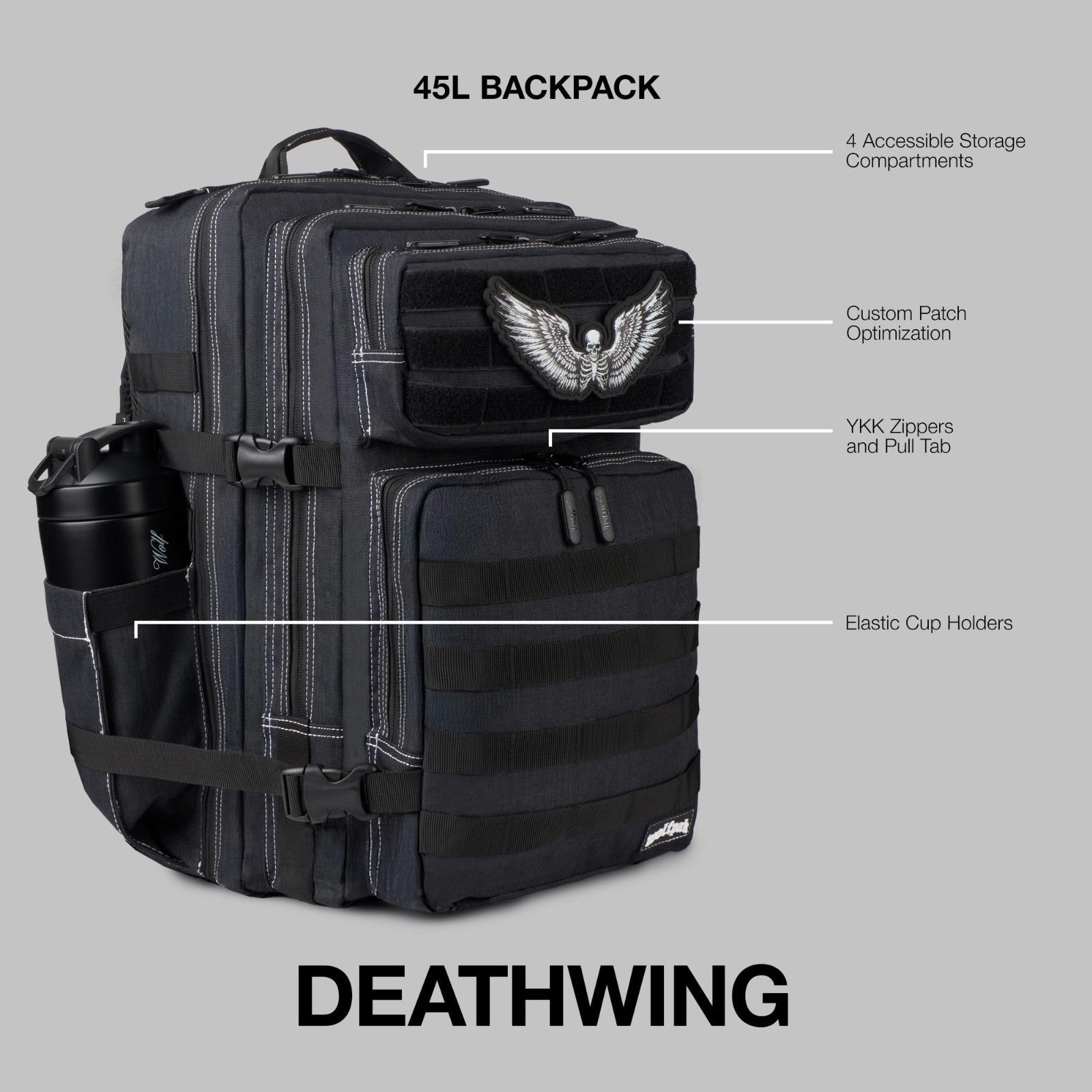 Durable 45L Waterproof Gym Backpack   1000D Oxford, MOLLE Webbing, Laptop Pocket2