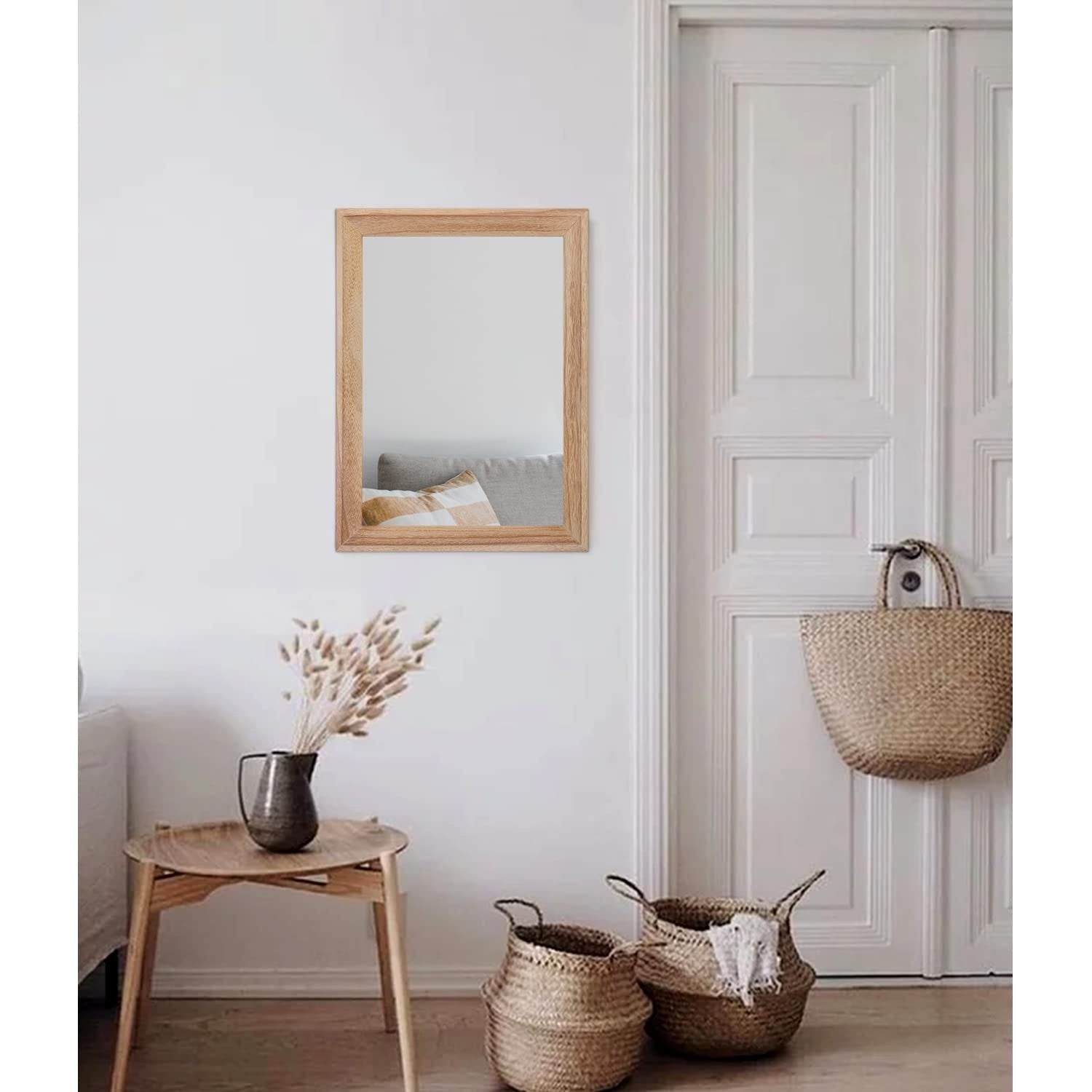 Rustic Wall Mirror - Rectangle Wooden Frame Hanging Decor for Bedroom, Bathroom,4