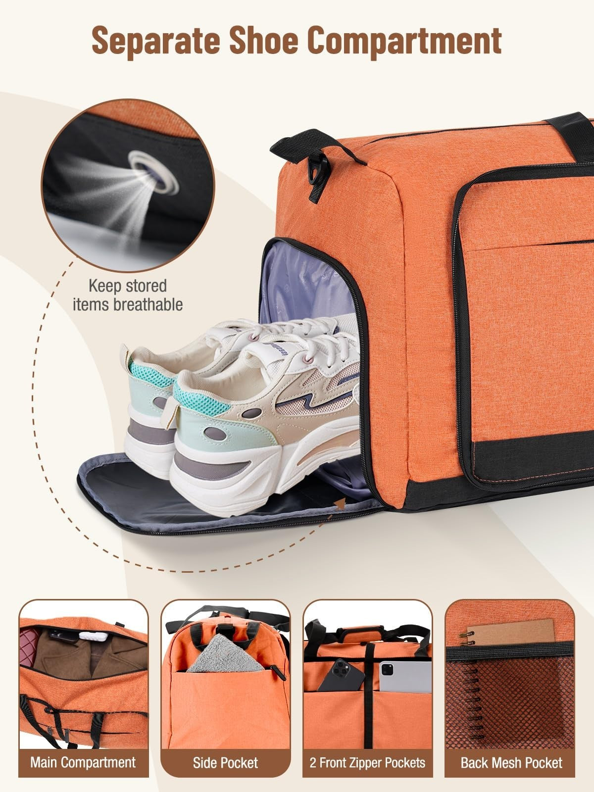 Large 80L Foldable Travel Duffel Bag with Shoe Compartment & Straps, Weekend Car3
