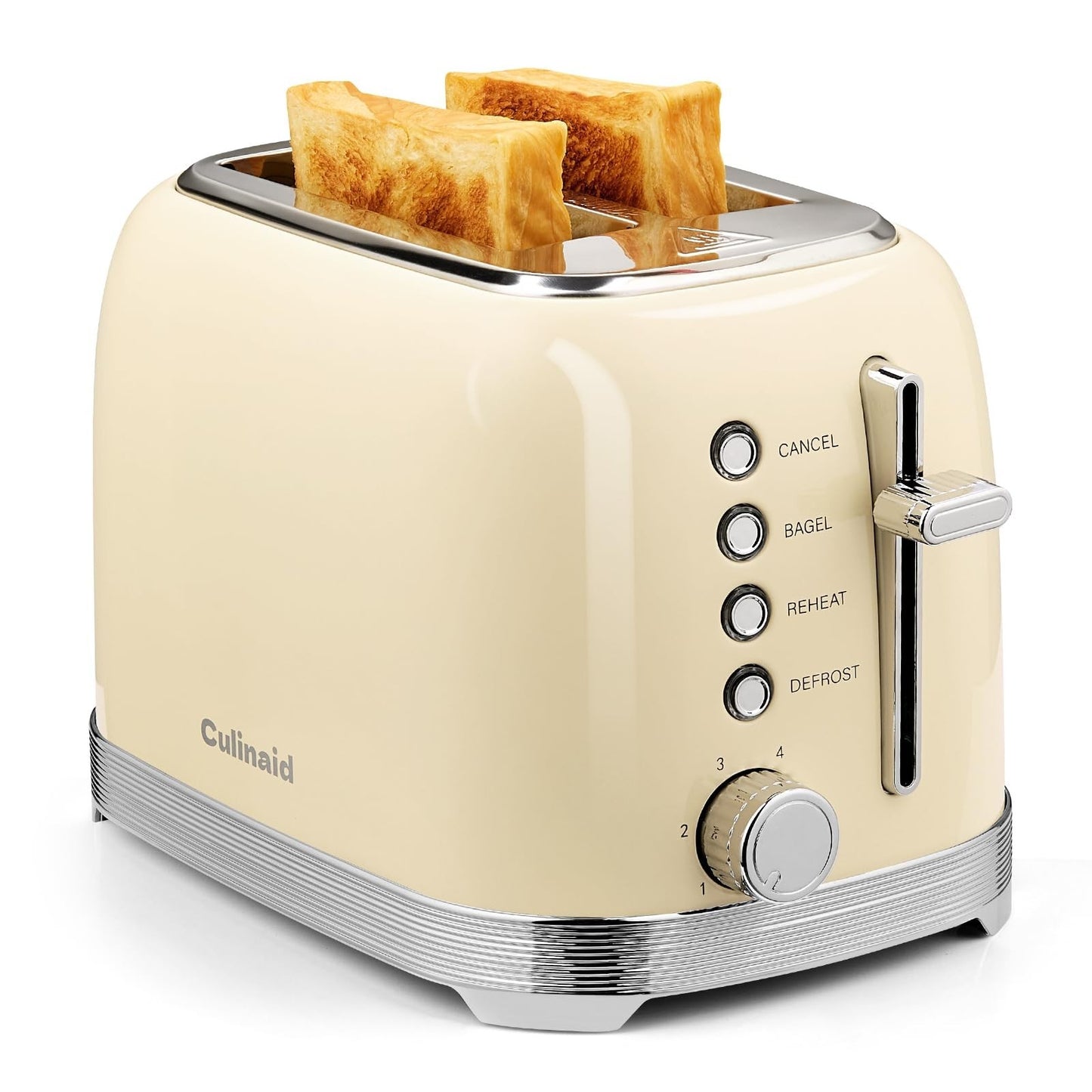 Retro 2 Slice Stainless Steel Toaster in Cream White, Compact Design, Easy Clean1