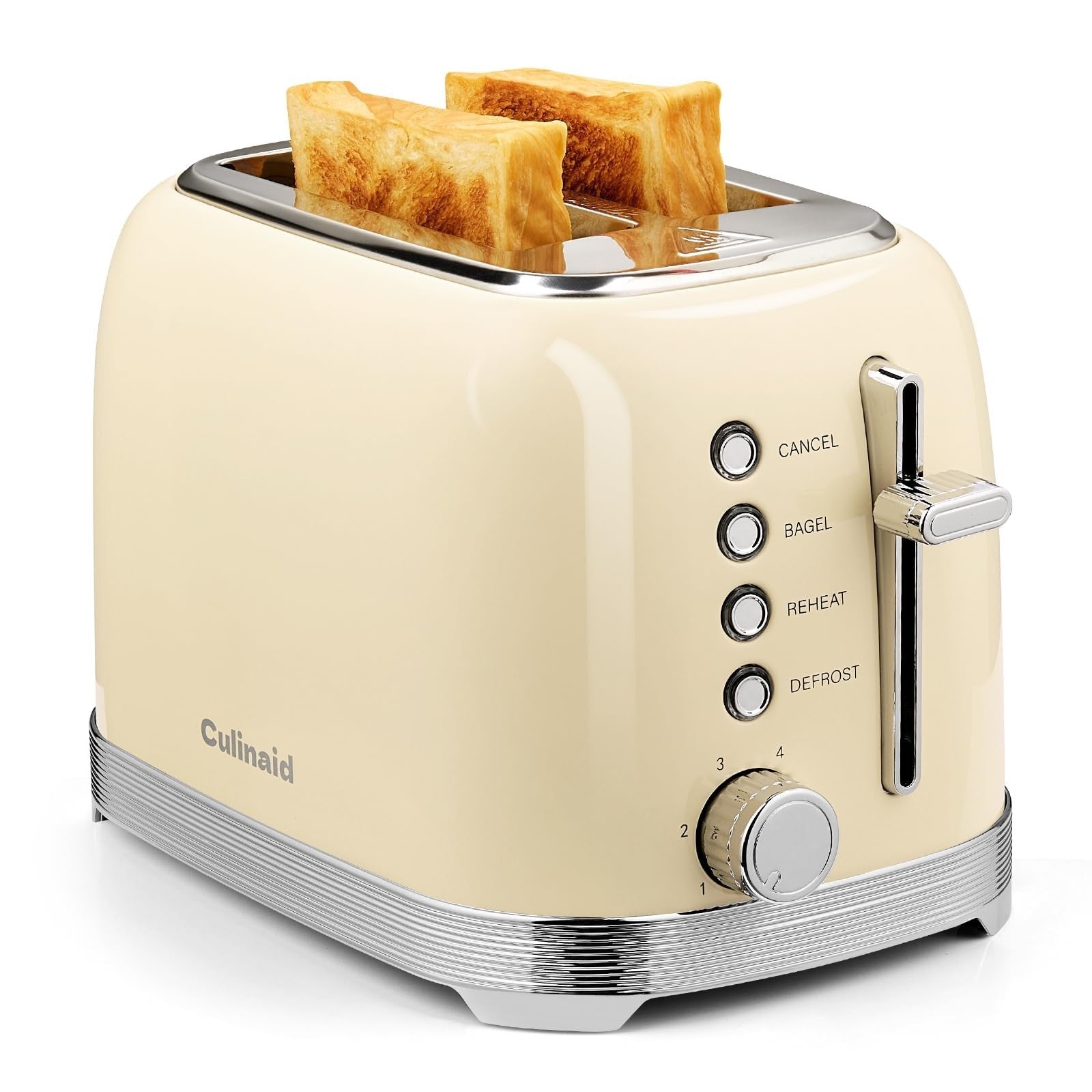 Retro 2 Slice Stainless Steel Toaster in Cream White, Compact Design, Easy Clean1