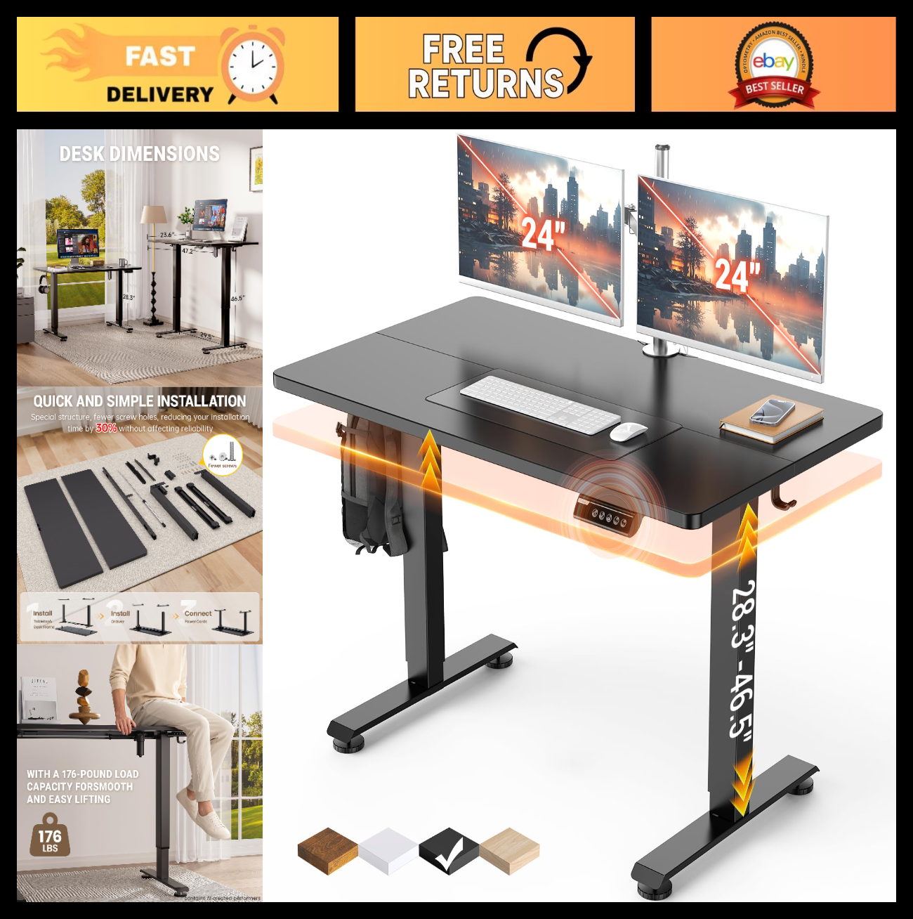 Adjustable Height Standing Desk 47.2" - Modern Wood Computer Table for Home Offi9