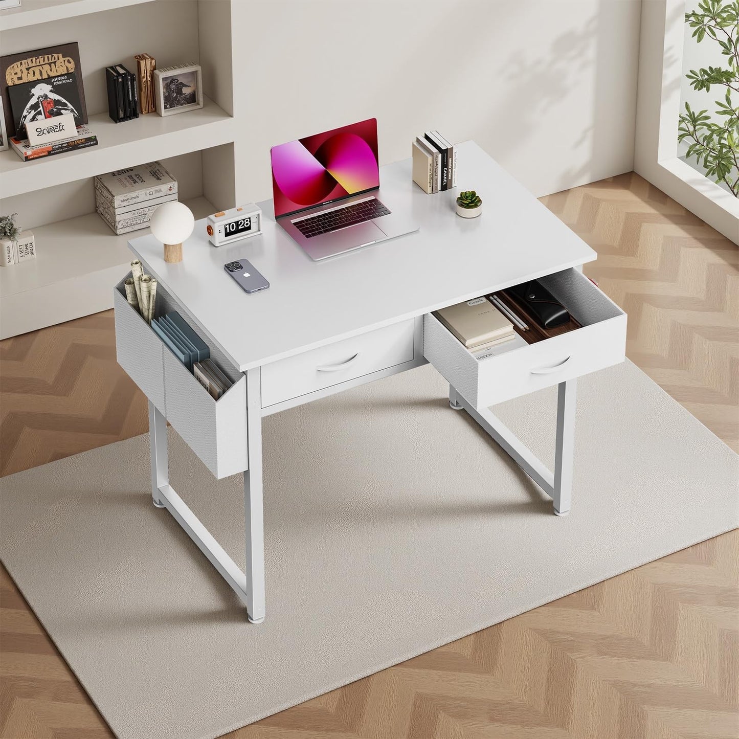32" Home Office Computer Desk with Drawers, Gaming Writing Table, Storage Bag &7