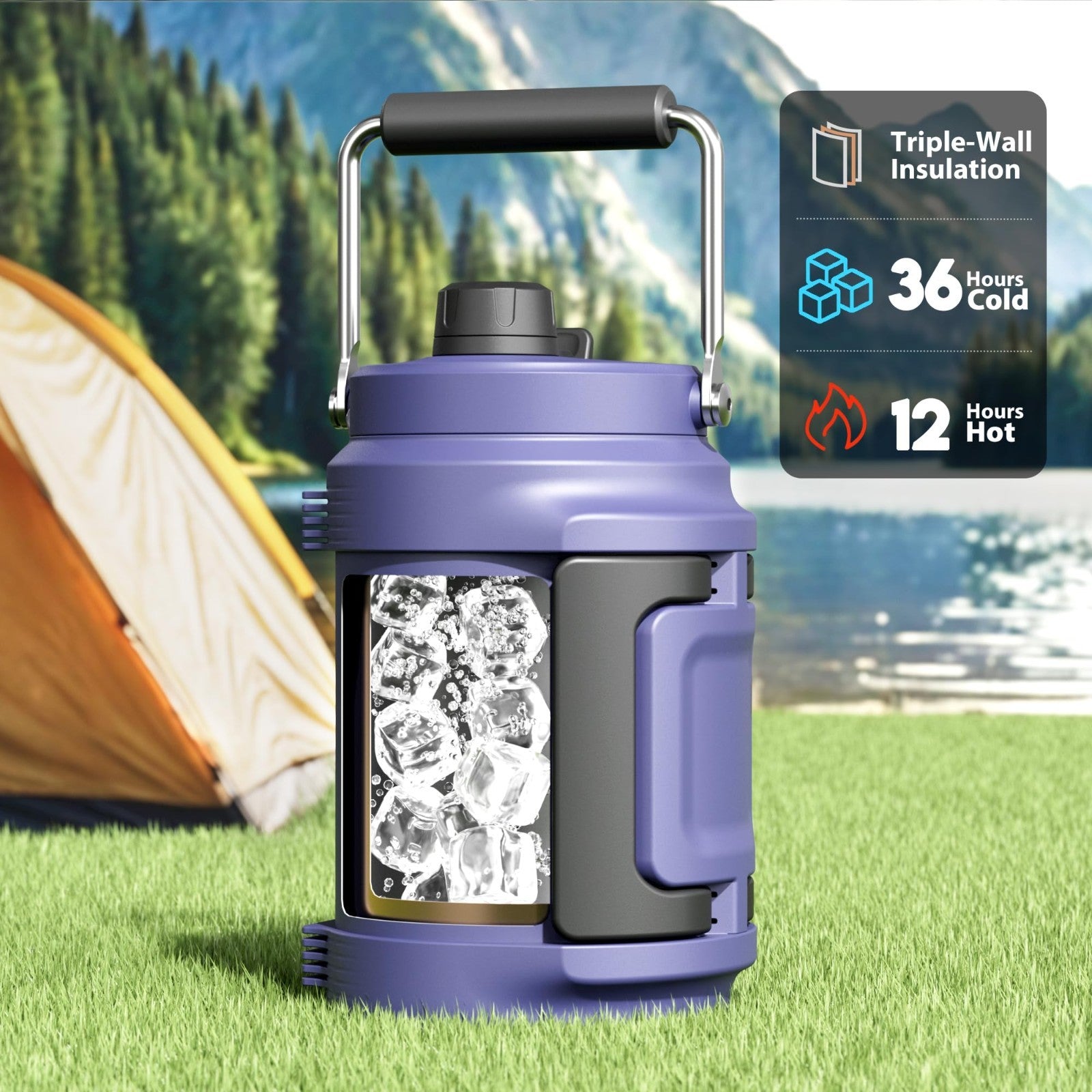 64 oz Insulated Water Bottle - Triple Wall Vacuum, Leak Proof, 36H Cold - Gym &3