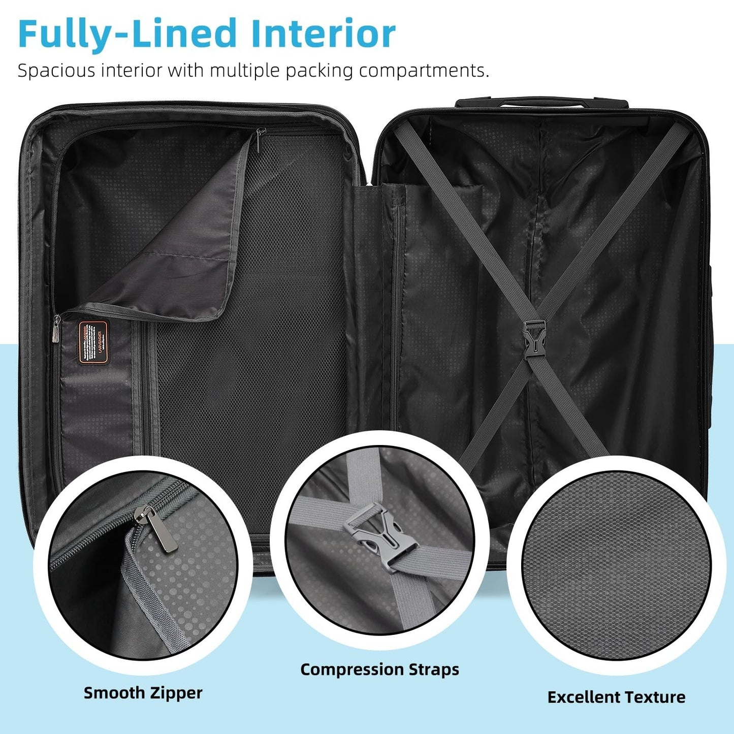 3-Piece Carry-On Luggage Set, 20" Hardshell Suitcase with Wheels, Lightweight Du7