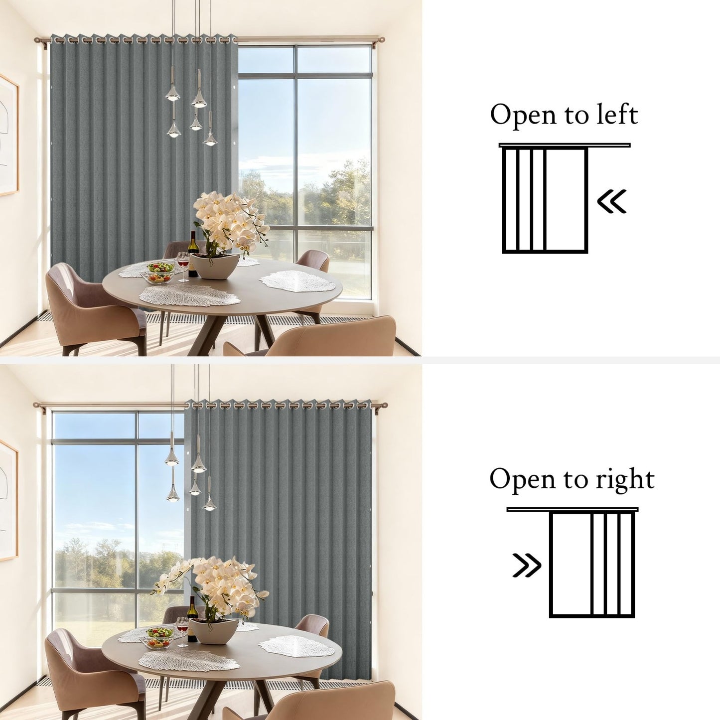 Vertical Fabric Shades for Sliding Glass & Patio Doors, Large Windows, Grey 100x7