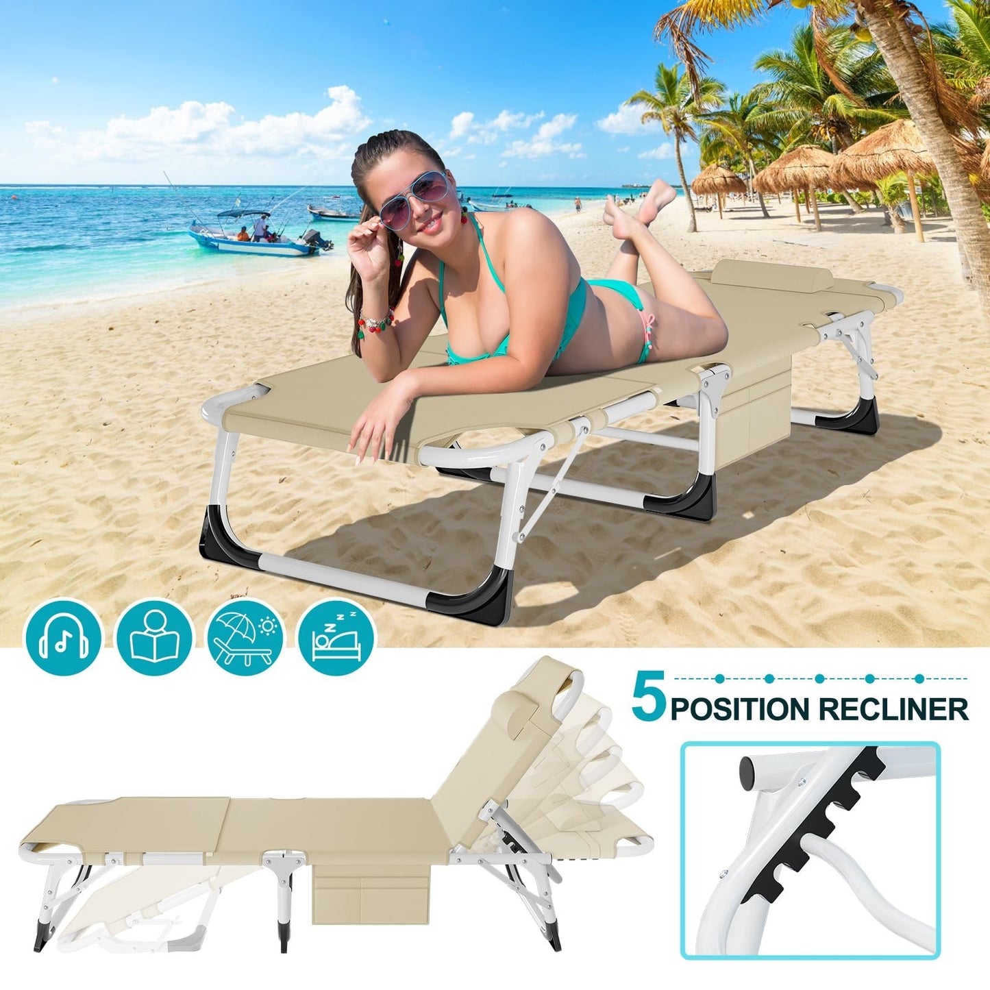 Extra Wide 28" Folding Camping Cot for Adults | Heavy Duty 440 lbs Capacity, Qui3