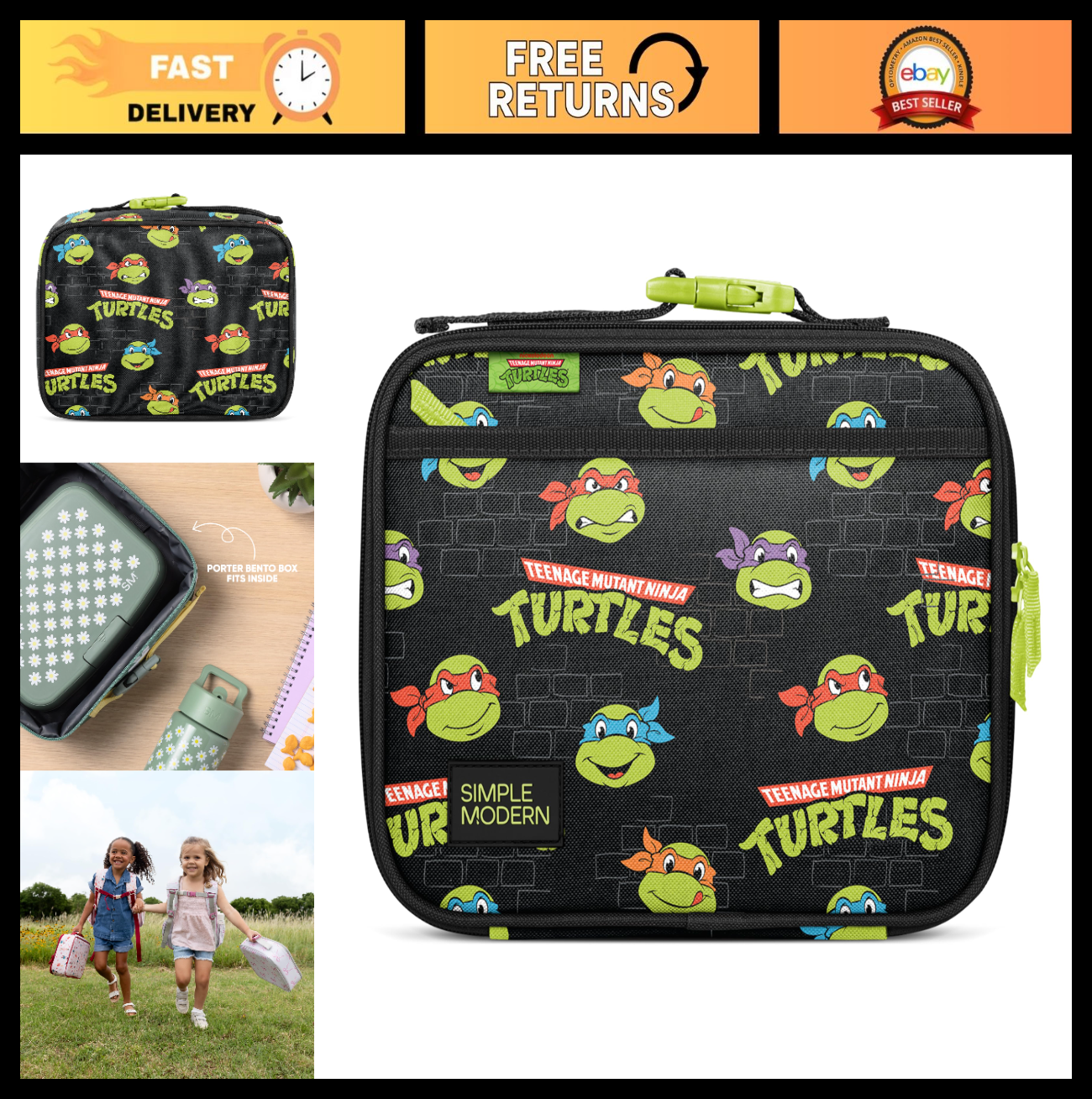 Insulated Kids Lunch Box - TMNT Design, Fits Bento Containers, Cute Bag for Boys0