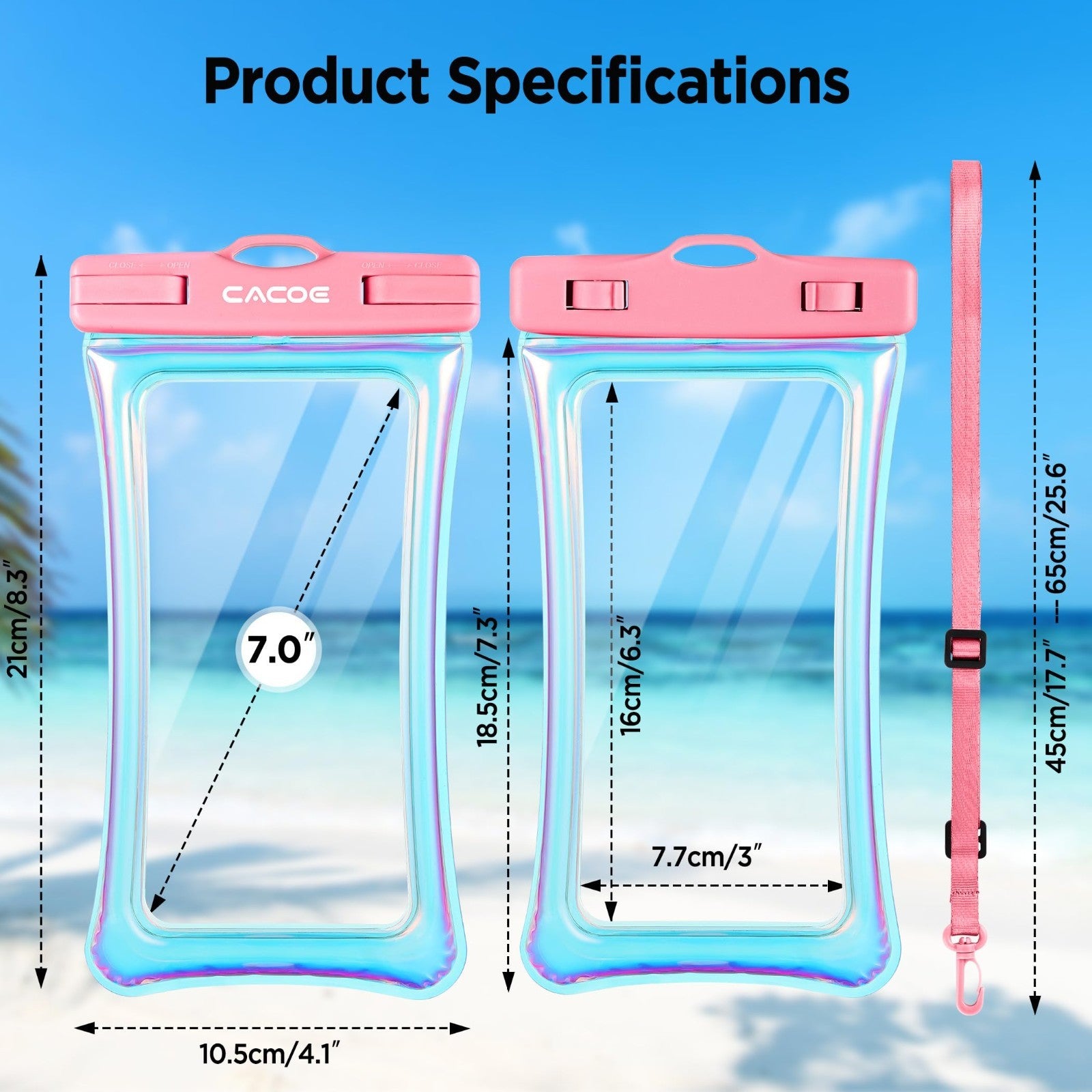 Waterproof Phone Pouch 2 Pack   Floatable IPX8 Case for Beach, Travel, Kayak, Ca3