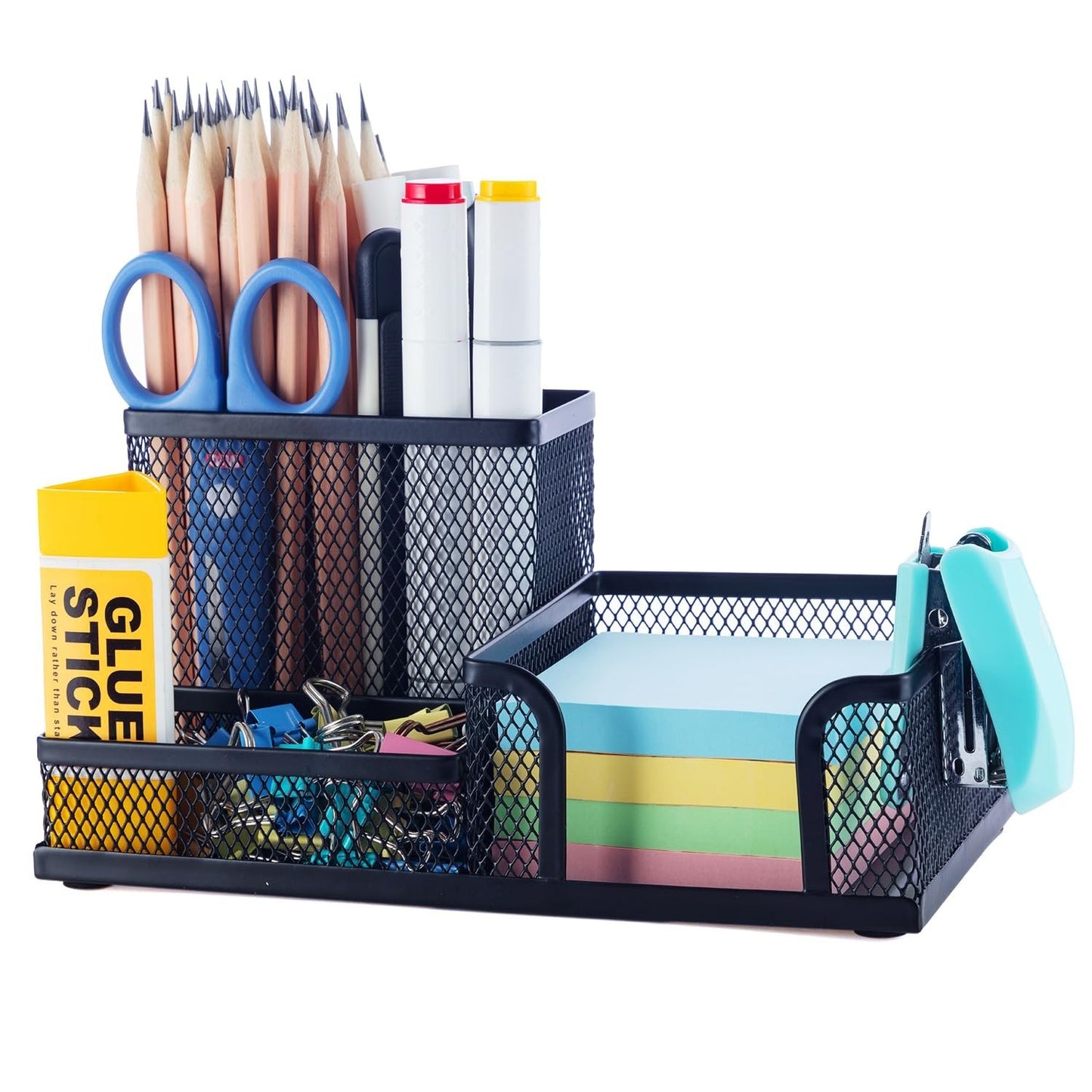 Mesh Pen Holder Desk Organizer   3 Compartment Metal Pencil Holder for Office &1