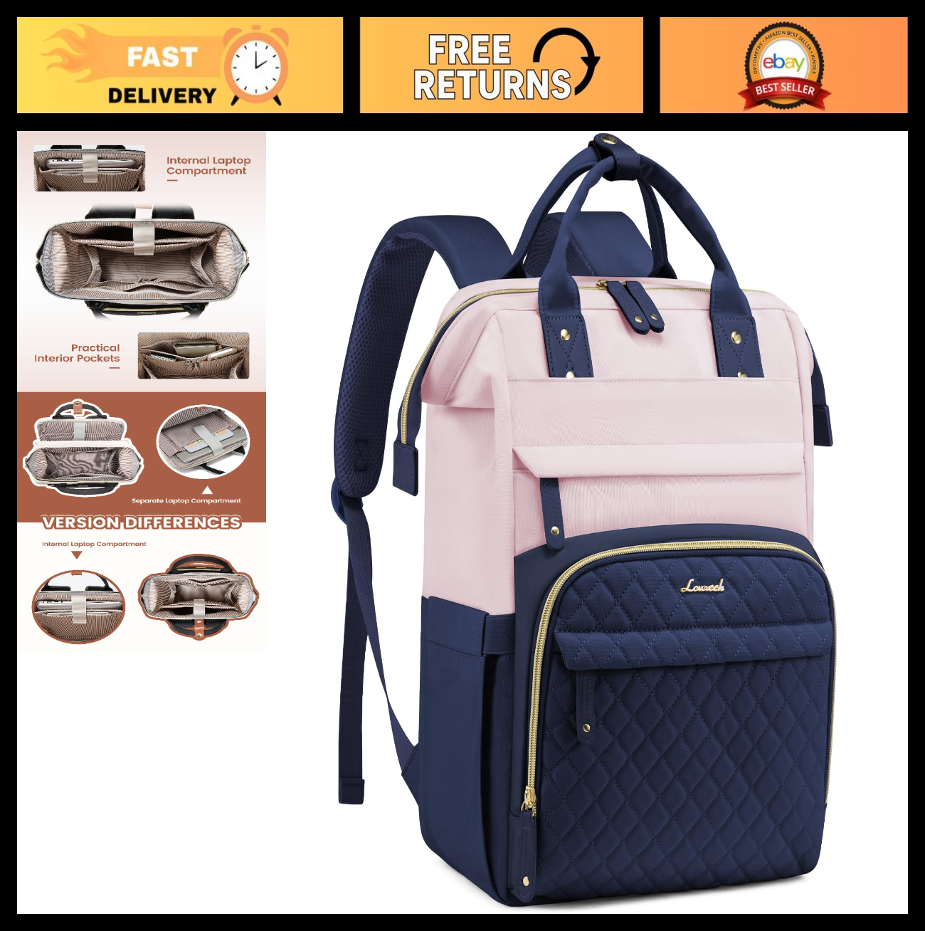 Waterproof 15.6" Laptop Backpack for Women, Nurse & Teacher Work Bag, Travel Pur0