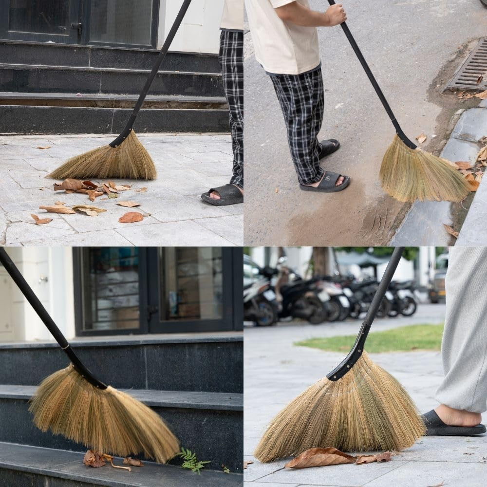 Soft Vietnamese Straw Broom - 56.69" Long Handle Indoor/Outdoor Sweeping Tool fo8