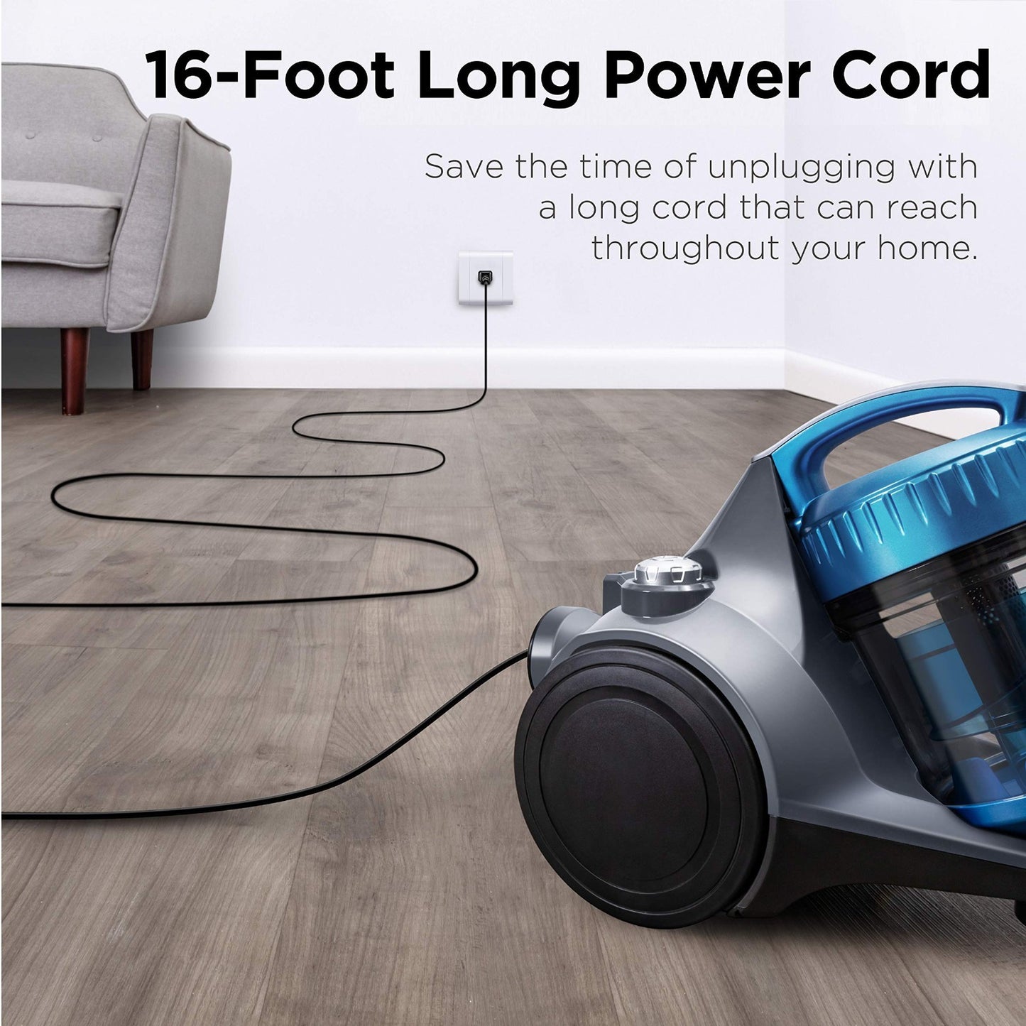 Lightweight Bagless Canister Vacuum Cleaner for Carpets & Hard Floors, Blue7