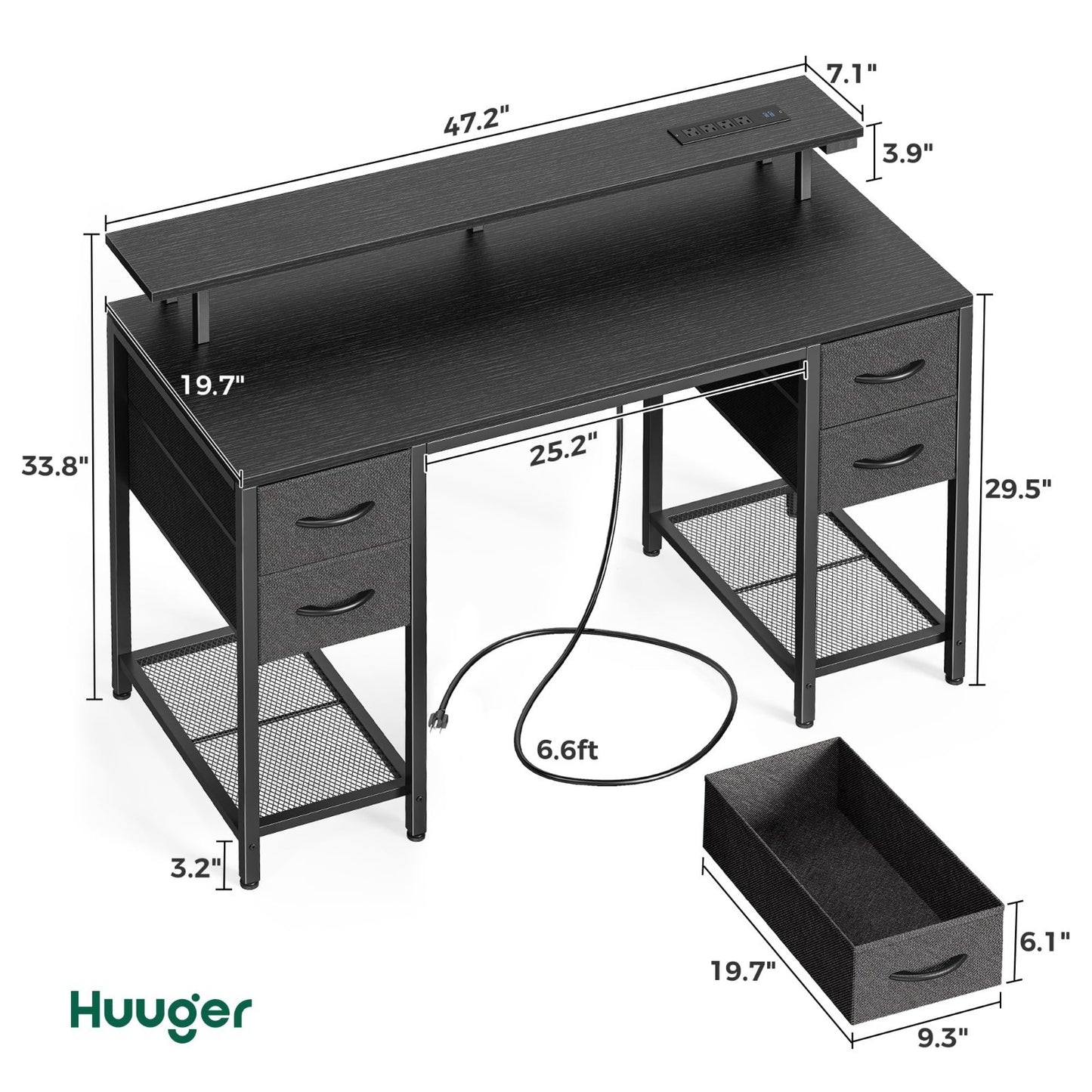 47" Gaming Desk with LED Lights, Power Outlets & 4 Drawers - Home Office Furnitu2