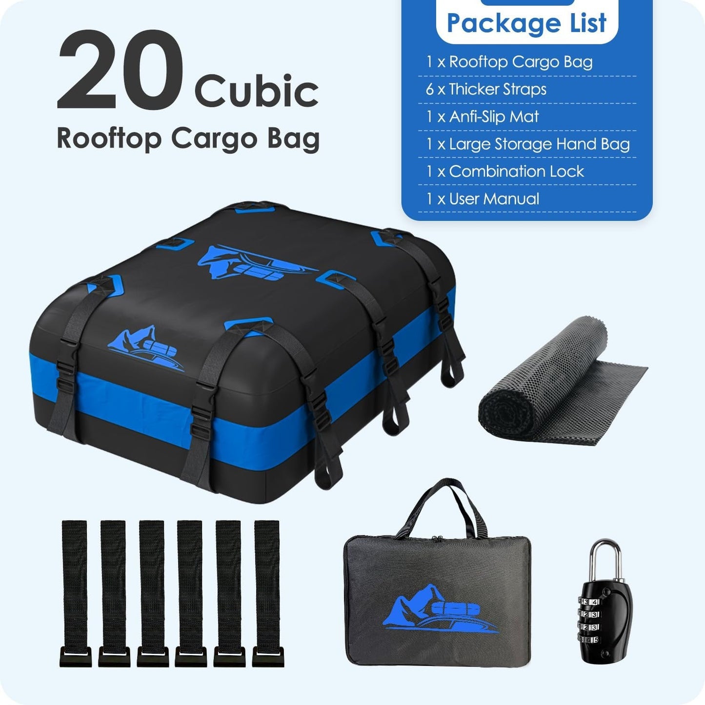 Rooftop Cargo Carrier Bag 15-20 Cu Ft Waterproof Travel Storage for Cars7