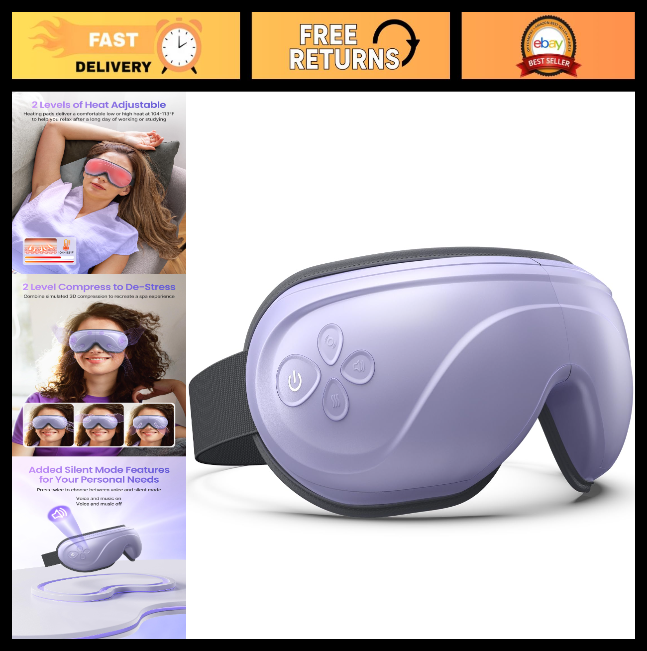 Heated Eye Massager with Bluetooth Music - Vibration & Compression, Rechargeable0