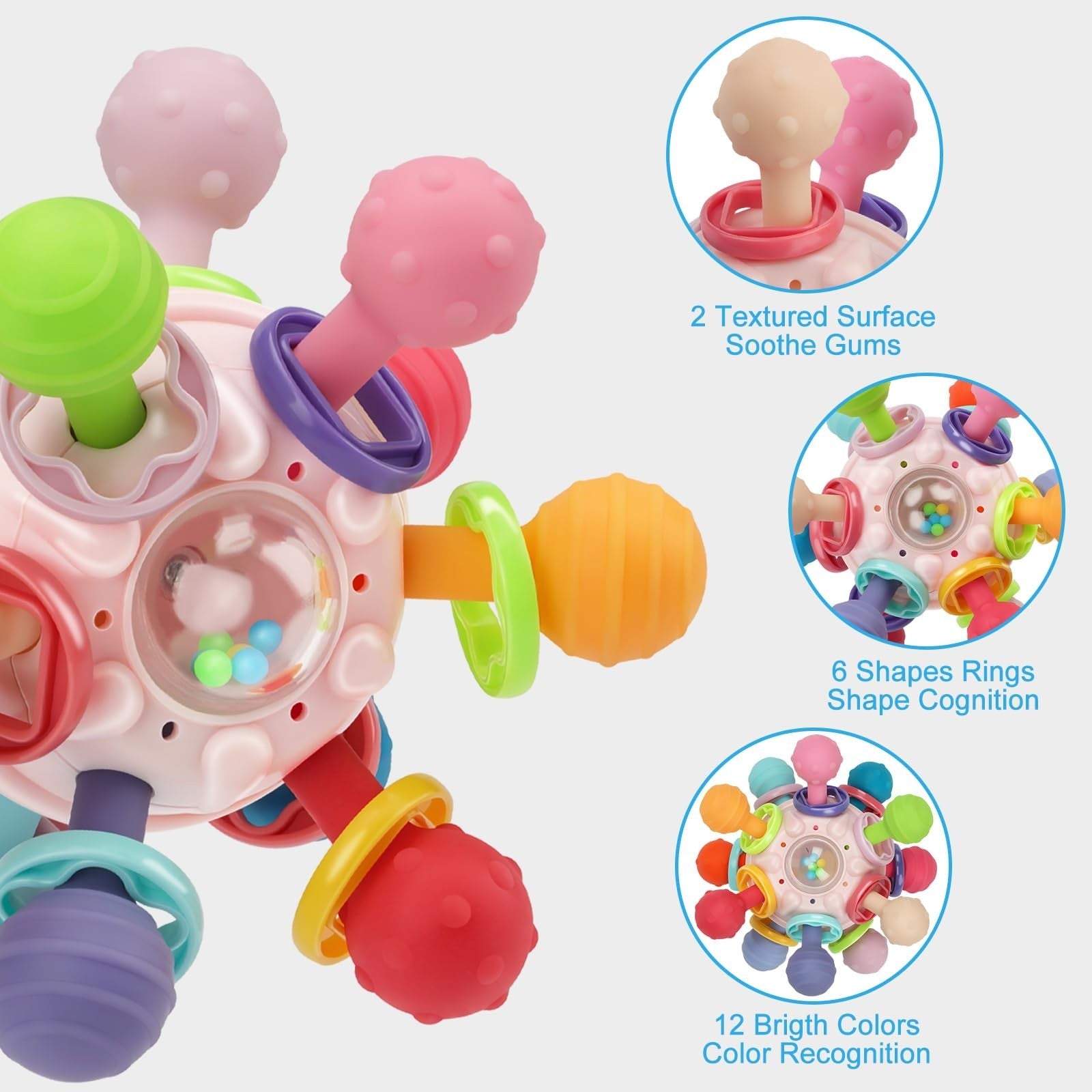 Montessori Sensory Teething Toys for Infants 0 18 Months, BPA Free, Textured Bal3