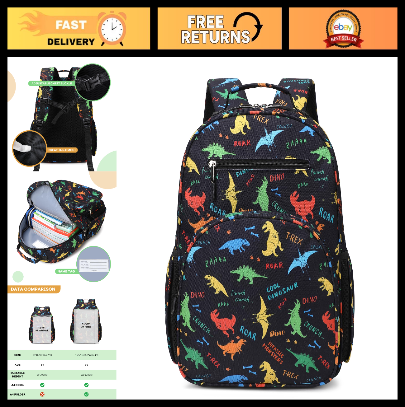 Cute Lightweight Dinosaur Backpack for Boys, Kids School Bag Ages 4 8, Kindergar0