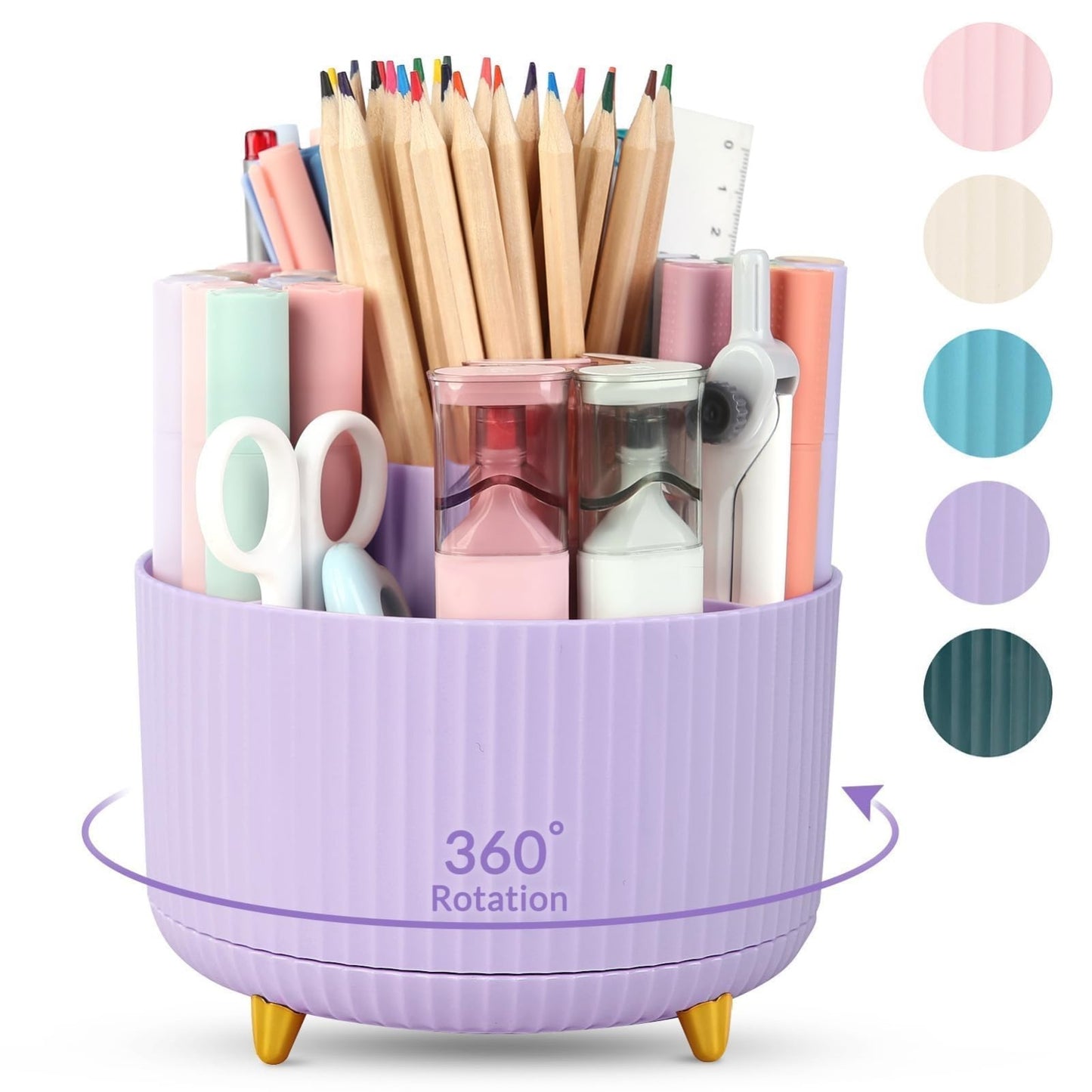 360° Rotating Purple Pen & Art Supply Organizer   5 Slot Desk Storage for Office1