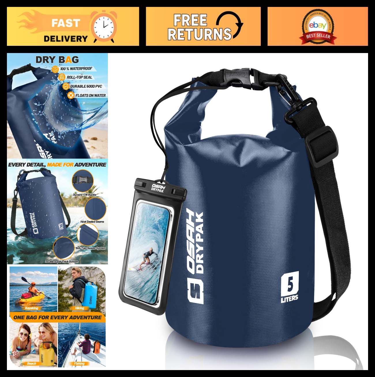 Waterproof Dry Bag 5L/10L/20L/30L/40L - Lightweight Roll Top Backpack for Travel0