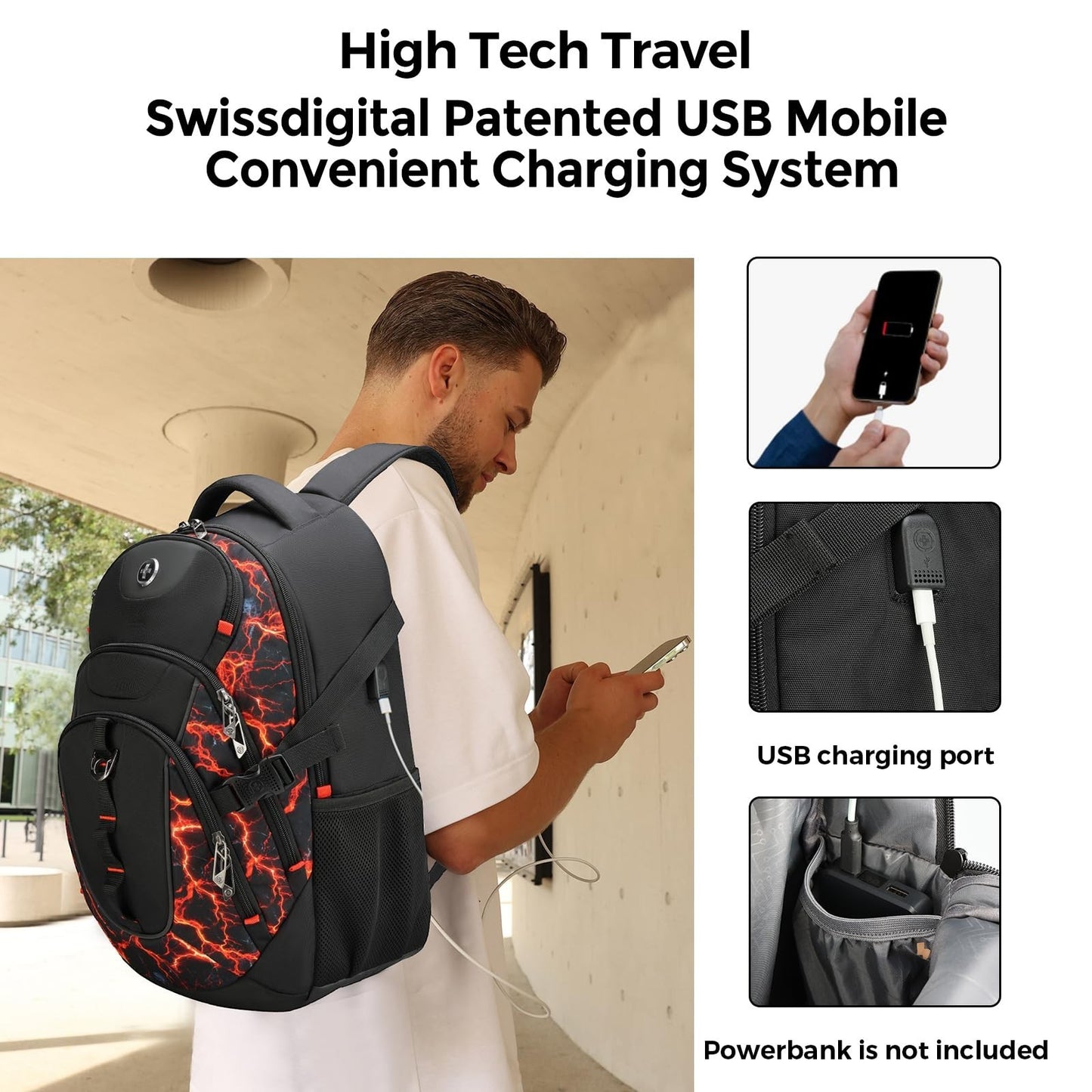 Travel Laptop Backpack with USB Charging Port, Fits 15.6" Computer, 31L, Flame R2