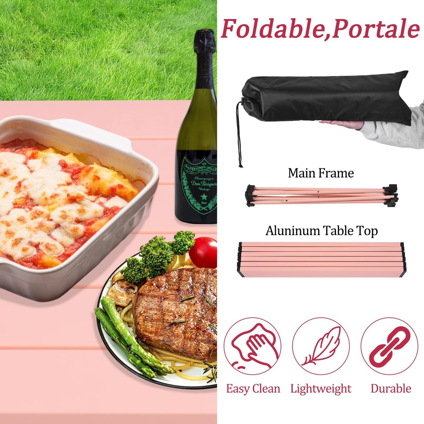 Portable Folding Beach Table - Lightweight Aluminum Top for Outdoor, Picnic, BBQ3