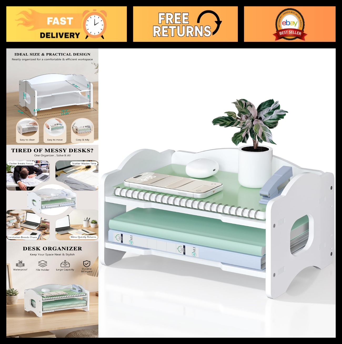 2 Tier Stackable Desk File Organizer with Handle   Paper Letter Tray for Office,0