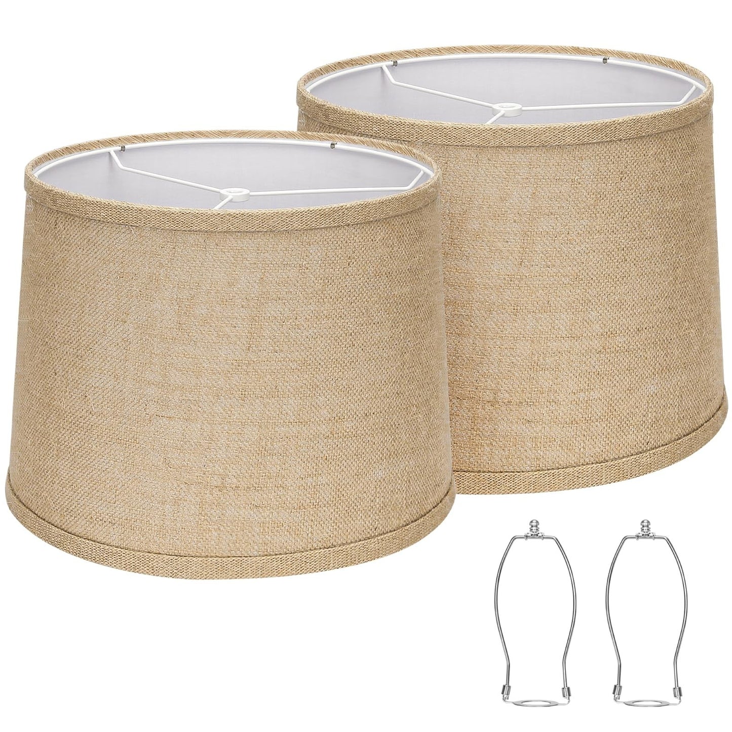 Set of 2 Burlap Drum Lampshades 11.6" x 12.6" x 9.8" - Brown Spider Fitter, Hand1