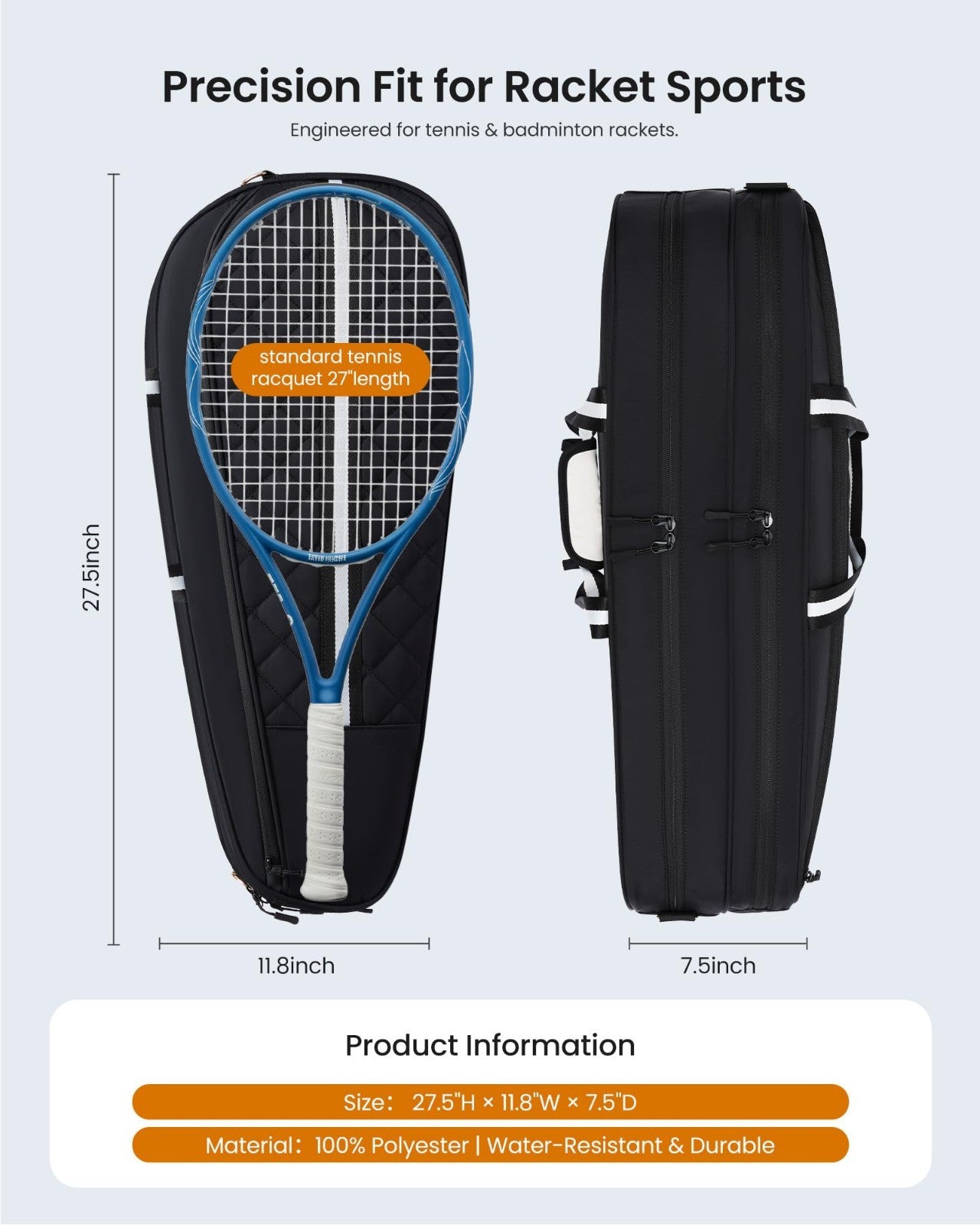 Water-Resistant Tennis Racket Bag for 3-6 Rackets, Shoe Compartment & Insulated5
