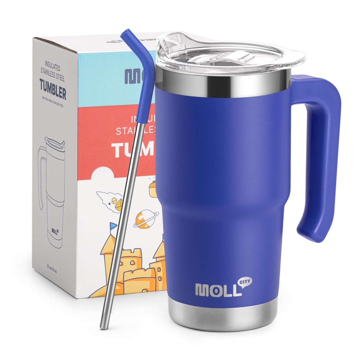 16 oz Insulated Tumbler with Handle   Reusable Stainless Steel Travel Mug with L1