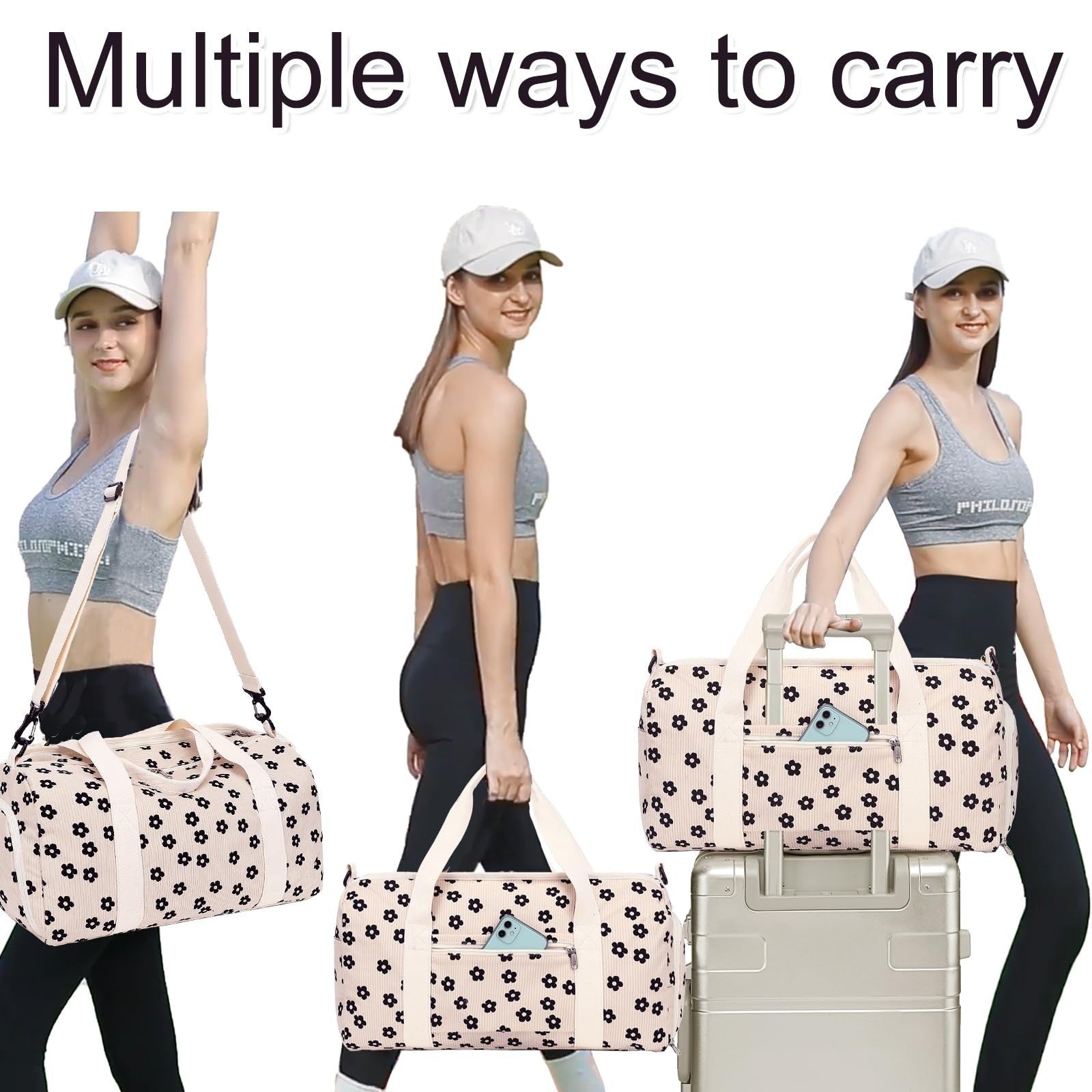 Cute Girls Duffle Bag with Shoes Compartment & Wet Separation - Waterproof Gym &5