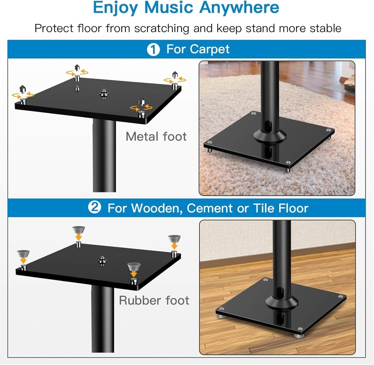 Universal Floor Speaker Stands for Surround Sound, Adjustable 27.56'', Tool Free4