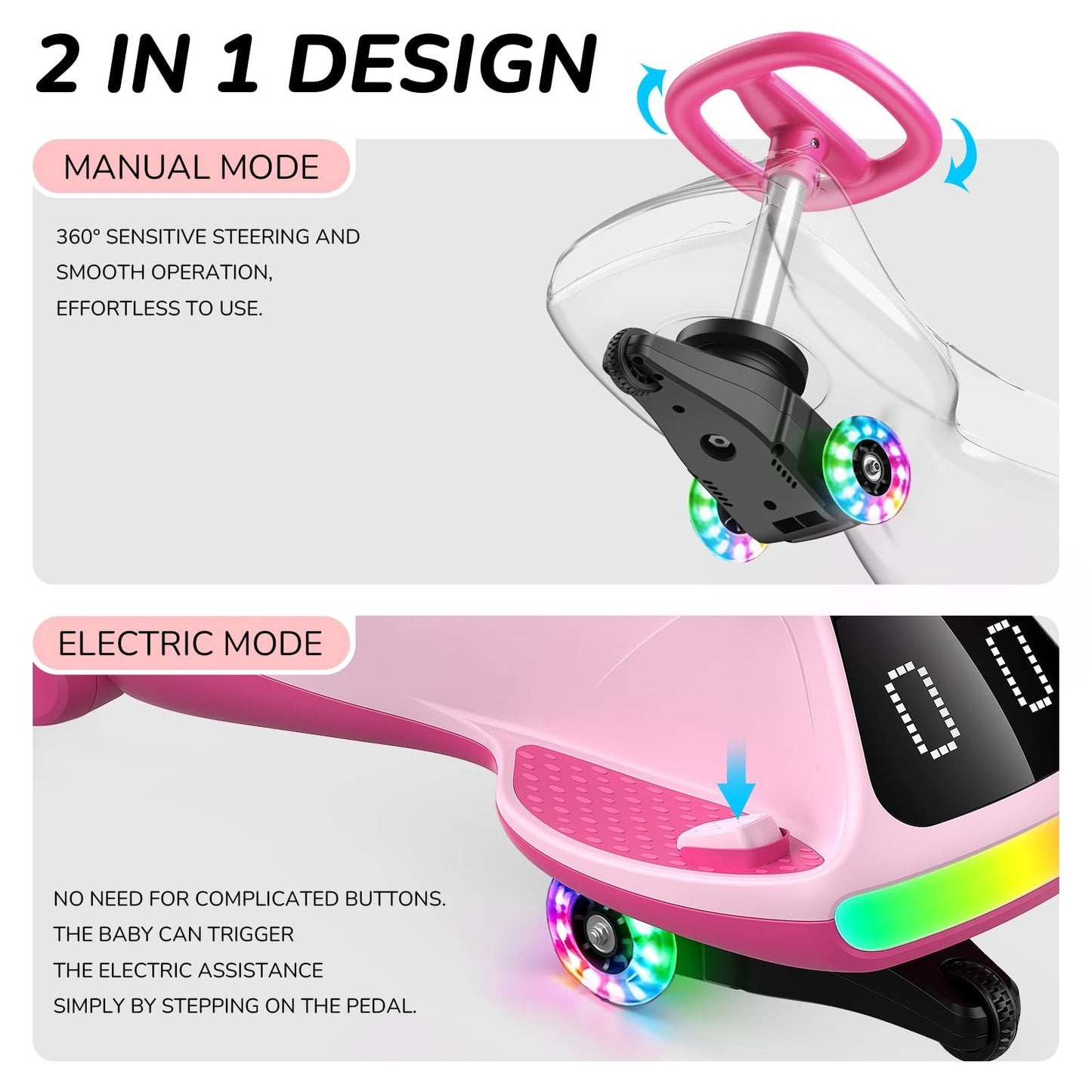 12V Electric Wiggle Car for Kids - Fun Ride-On Toy, Birthday Gift for Ages 3+7