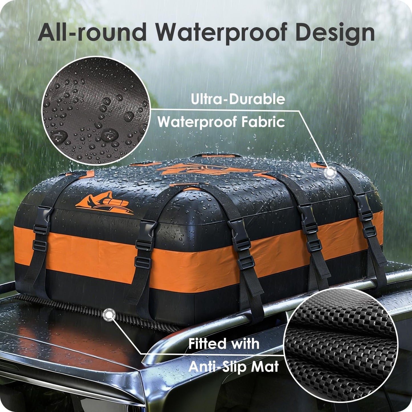 Rooftop Cargo Carrier Bag 15-20 Cu Ft Waterproof Storage for Cars - Orange2
