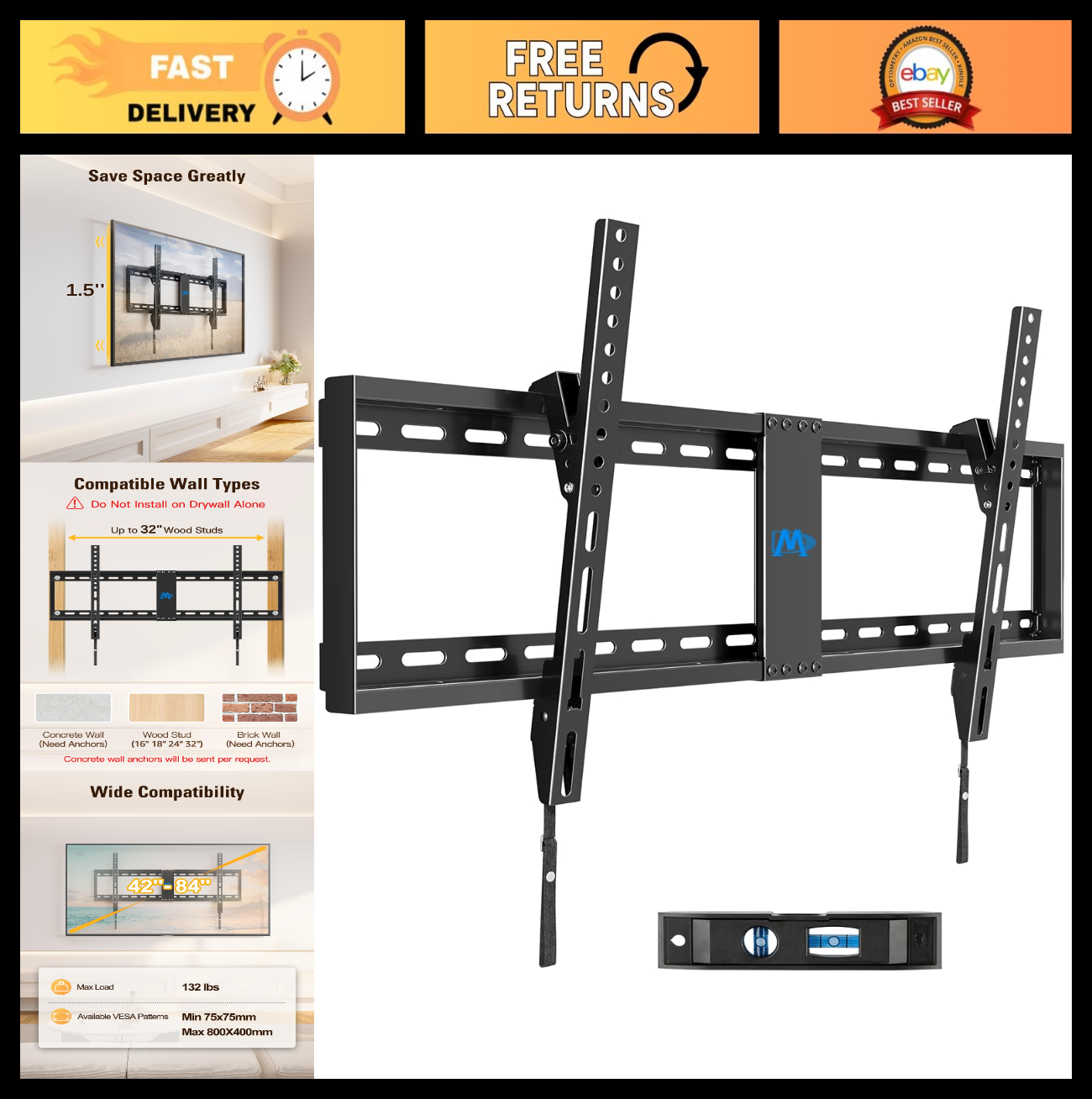 Universal Tilt TV Wall Mount Bracket for 42 84" TVs, Low Profile, Max VESA 800x40
