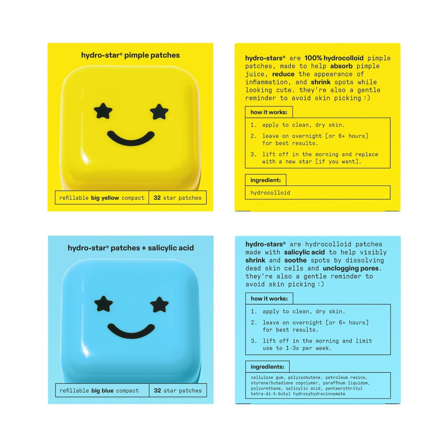 Hydro Star Yellow & Blue Compact Star Patch Combo Pack   64 Count Acne Treatment13