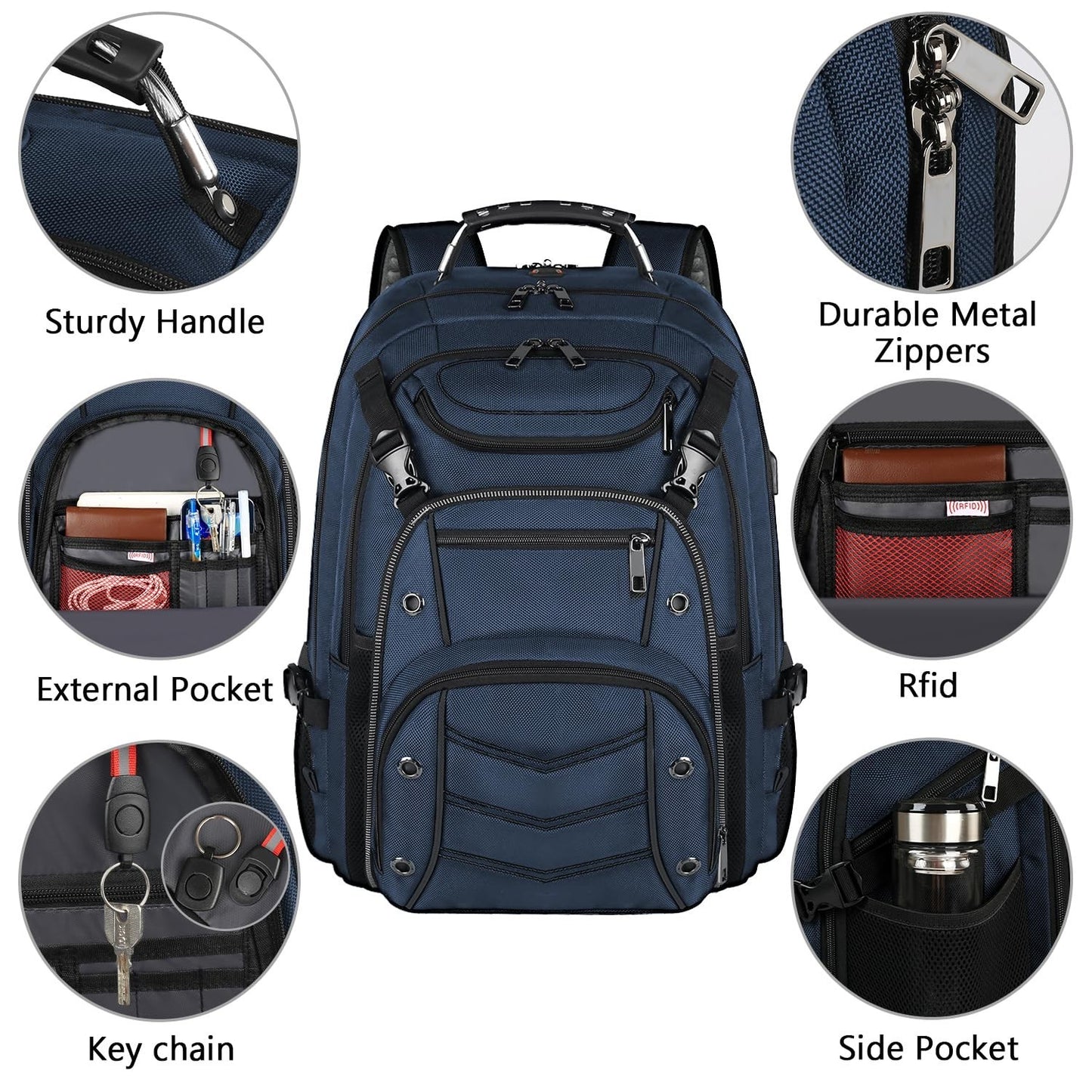 Extra Large 60L Laptop Backpack, TSA Friendly, RFID Anti Theft, Heavy Duty, Blue4