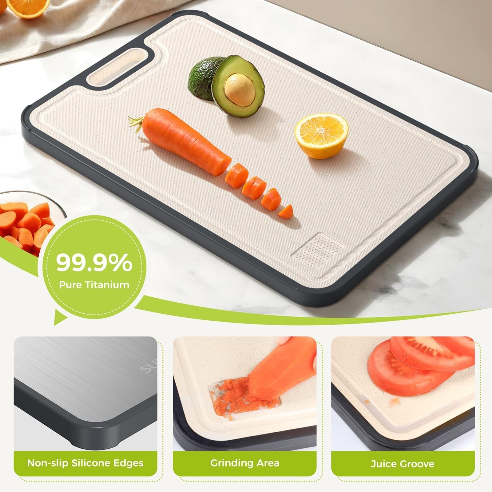 Large Double Sided Titanium Cutting Board, Food Grade, Easy to Clean 16”x115