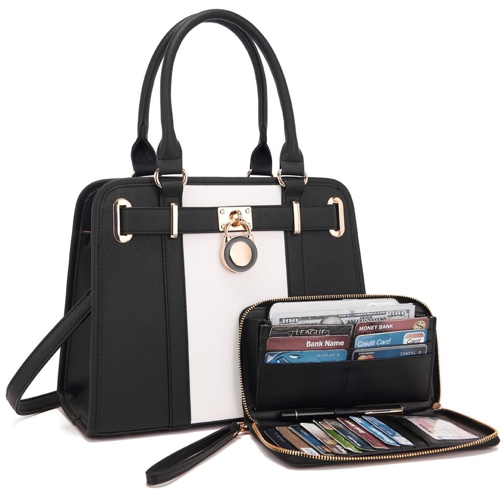 Stylish Women's Structured Satchel Tote Handbag Set with RFID Wallet - Fashionab1