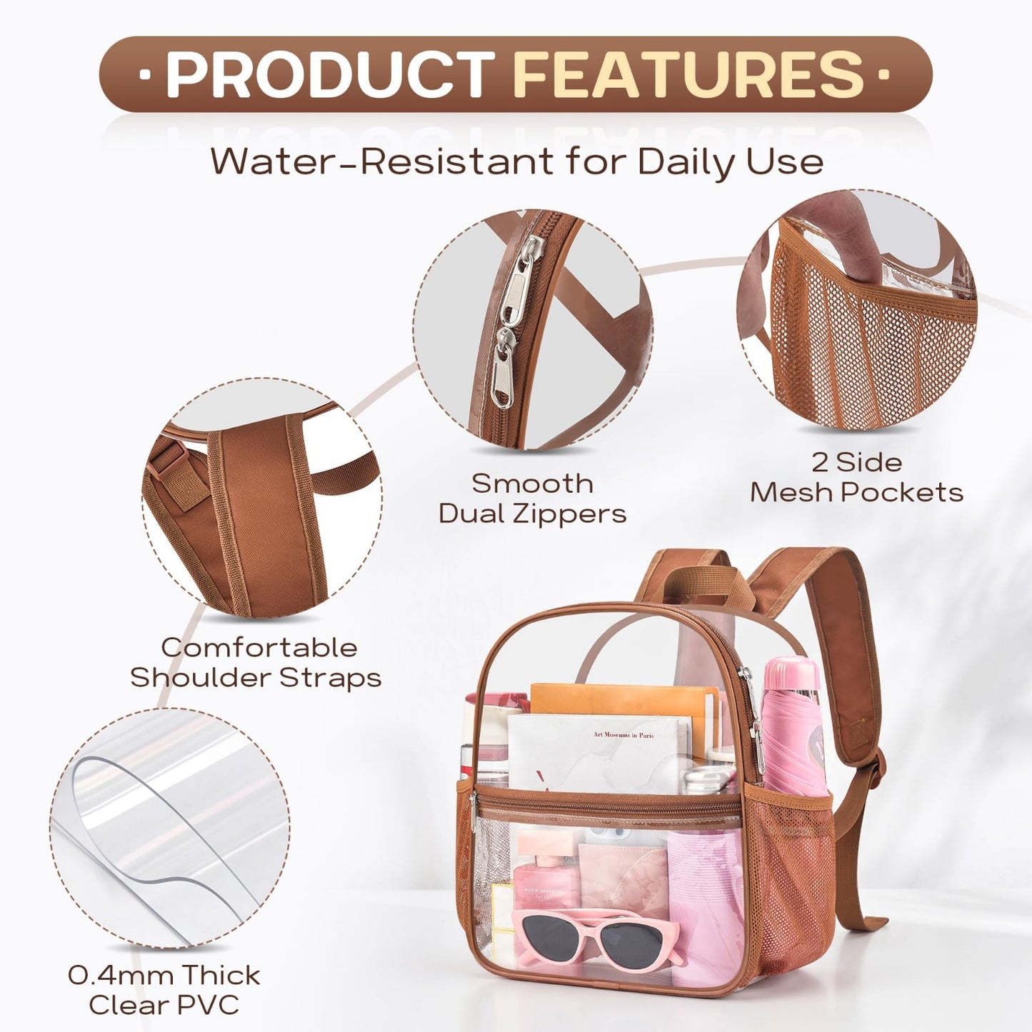 Clear Stadium Backpack - 12x6x12, Durable PVC, 2 Side Pockets, Ideal for Events3